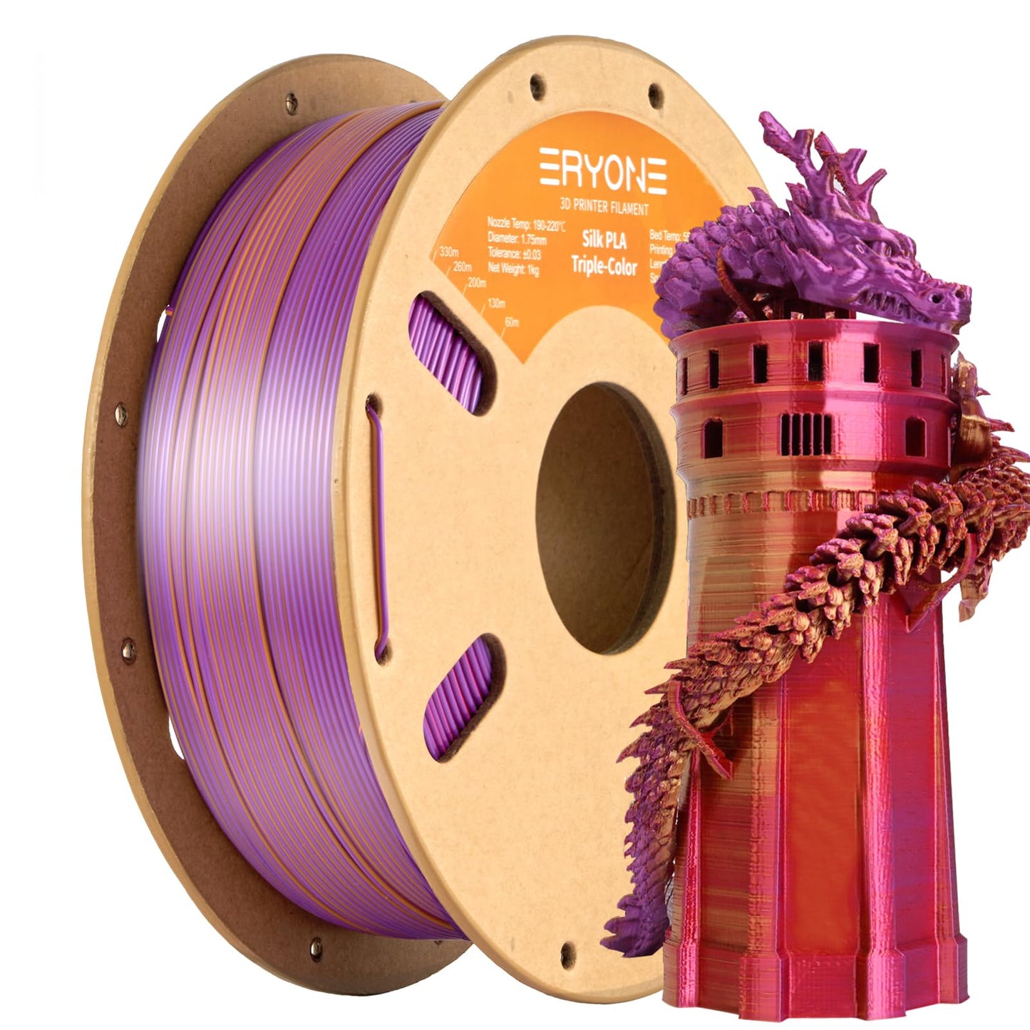 ERYONE Silk Color PLA Filament 3D Printer 1.75mm +/- 0.03mm, Filament PLA Cardboard Spool