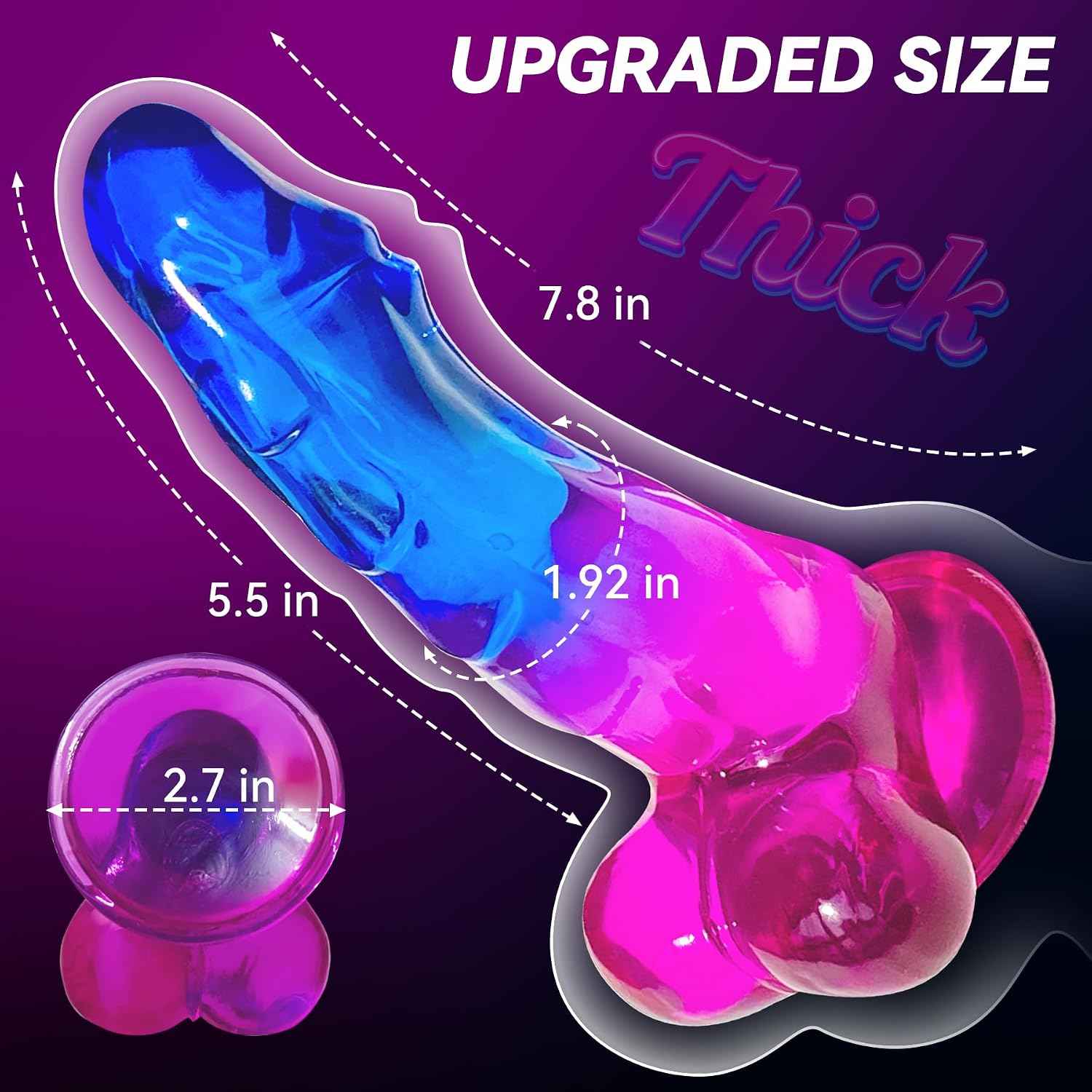 Greatwinner Realistic Dildo 7.8in Curved Silicone Suction Cup Purple Blue