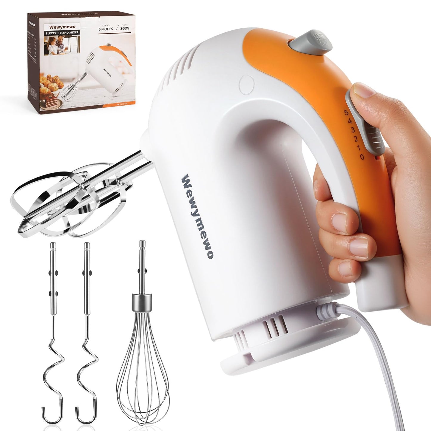 300W 5-Speed Electric Hand Mixer– Ideal for Baking, Whipping Eggs & Cookie Dough