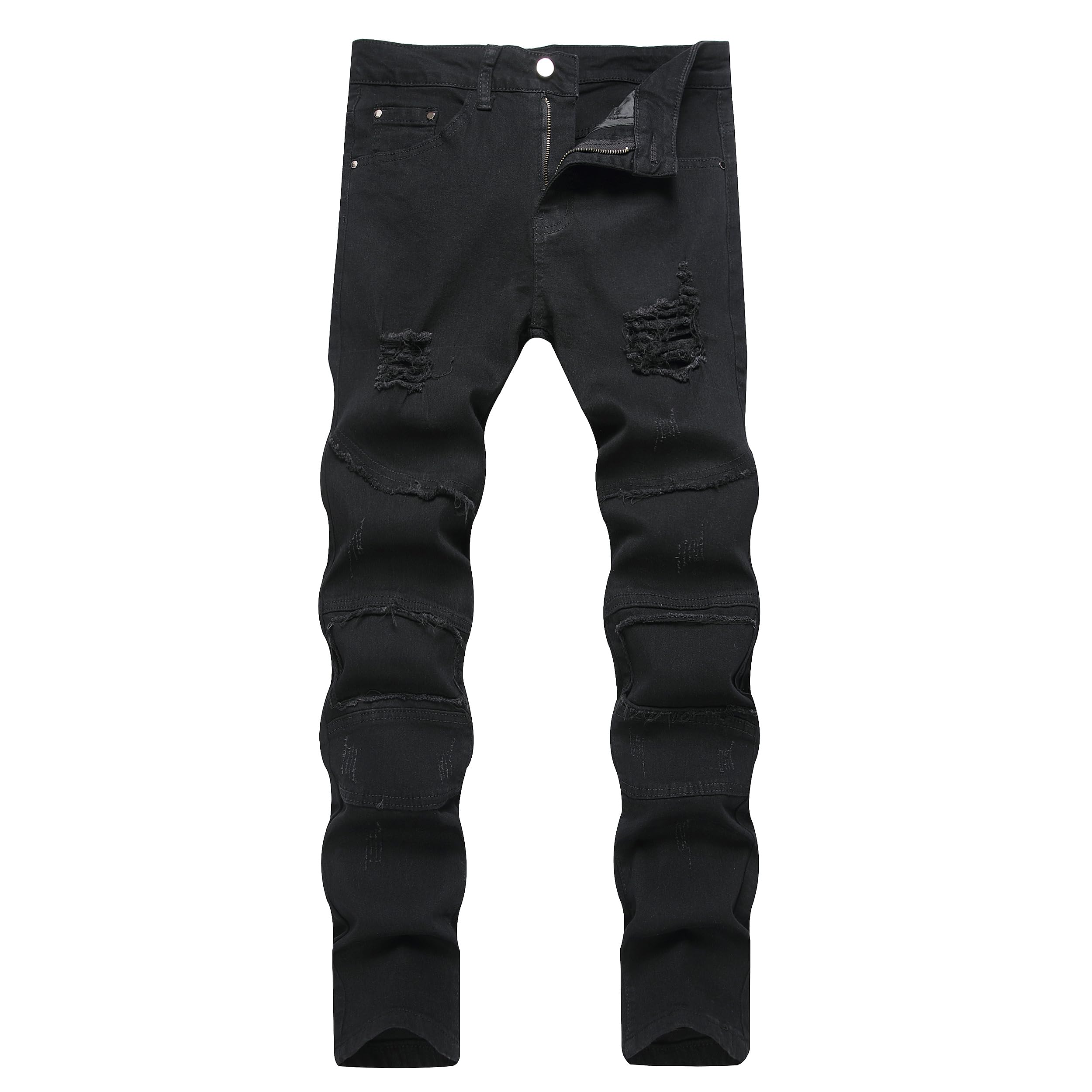 JUNBAOSS Men's Slim Fit Stretch Jeans Ripped Skinny Jeans for Men, Distressed Straight Leg Fashion Comfort Flex Waist Pants