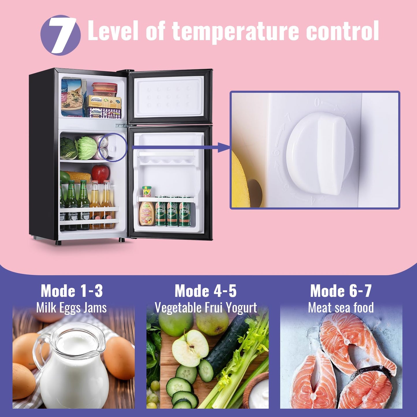 DEMULLER Refrigerator with Freezer Double Door Fridge Removable Plastic Shelves Black Silver