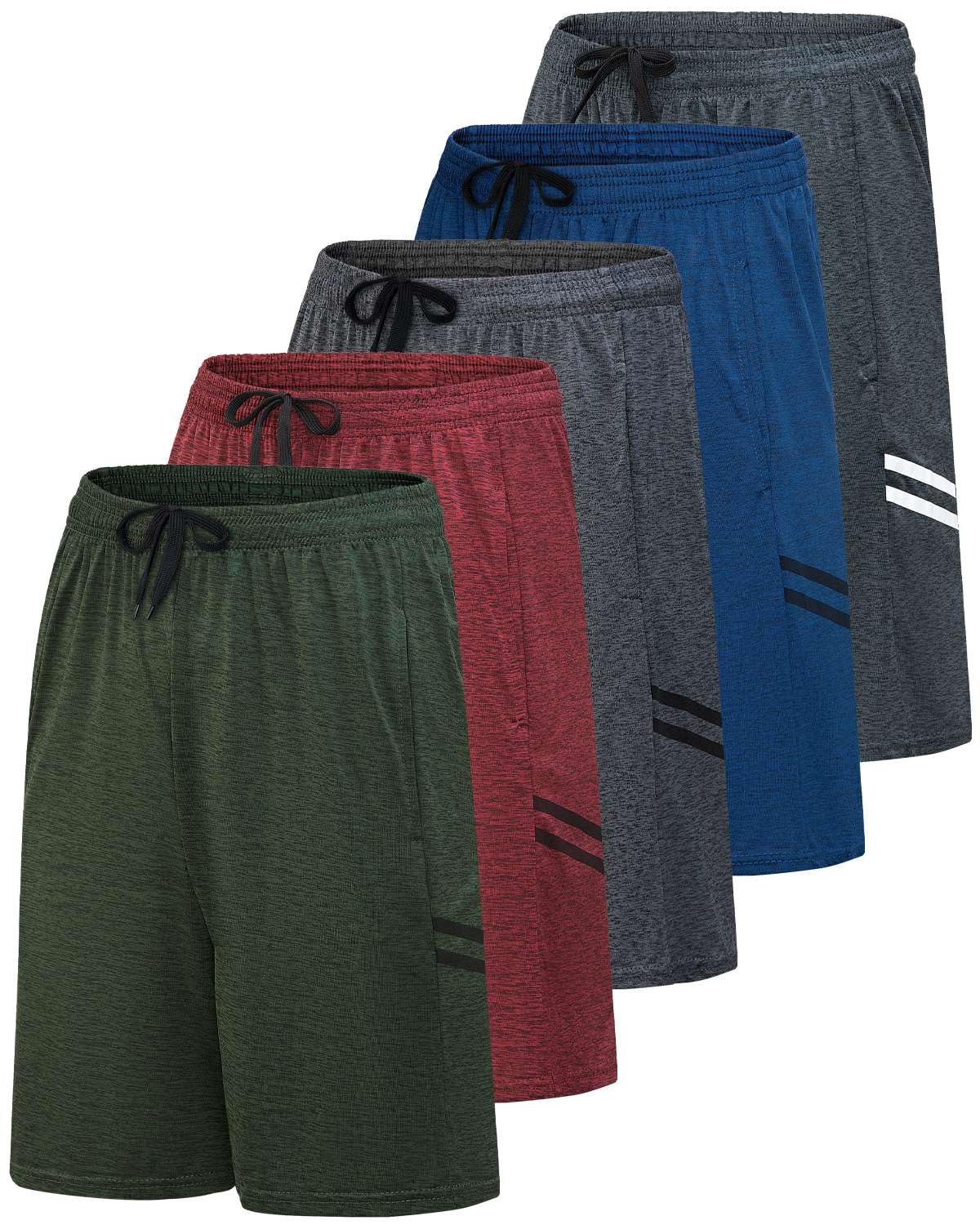 Real Essentials Men’s 5 Pack: 9" Dry-Fit Shorts – Athletic Gym, Workout, Basketball, Running, Casual Lounge Active Pockets