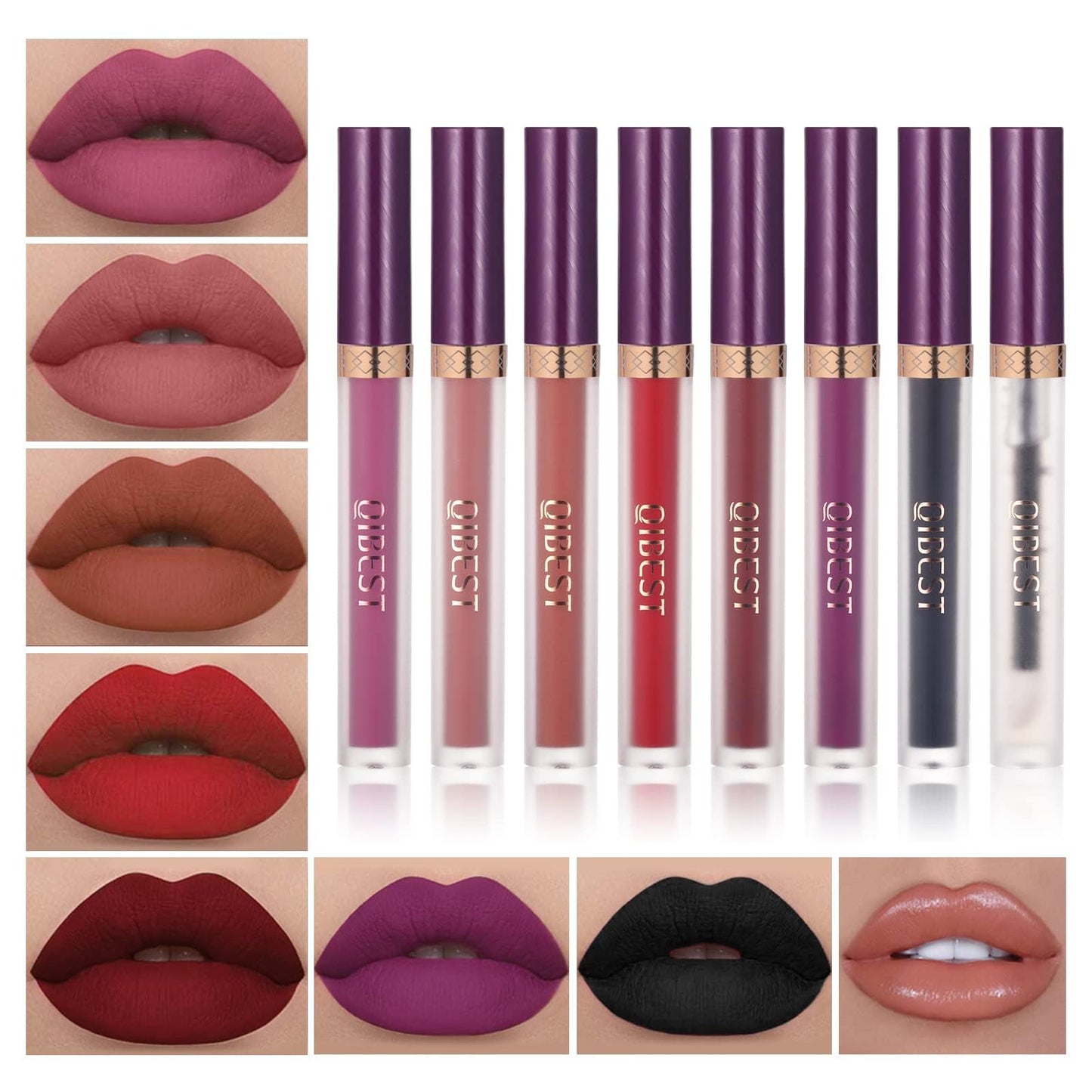 QiBest Matte Liquid Lipstick Makeup Set Kit, Long Lasting Waterproof Mate Lip Gloss Set Lip Colors Makeup Kit for Women & Teen Girls