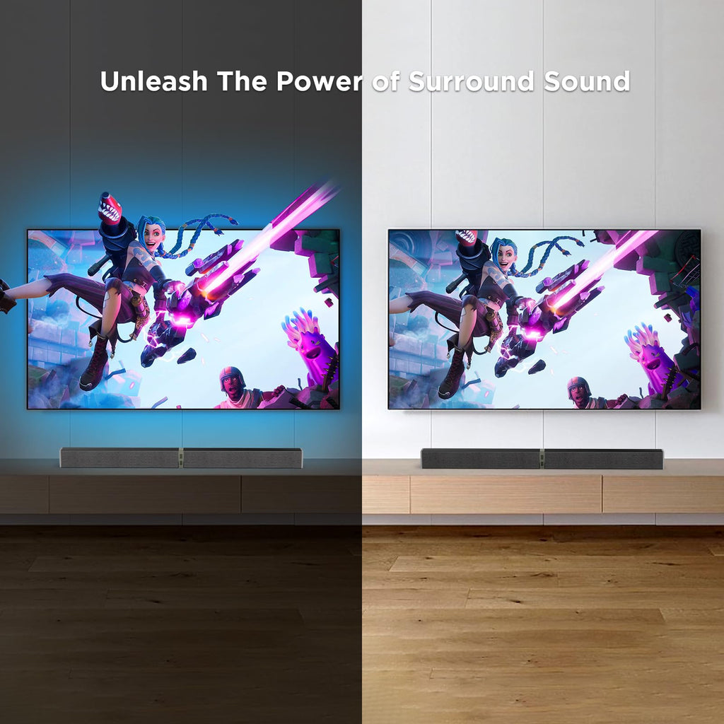 MZEIBO Sound Bar for Smart TV，80W Detachable Bluetooth Soundbar with Powerful Bass, 2-in-1 Home Theater Audio System, ARC/Optical/AUX Connectivity for TV/PC/Laptop/Game Console