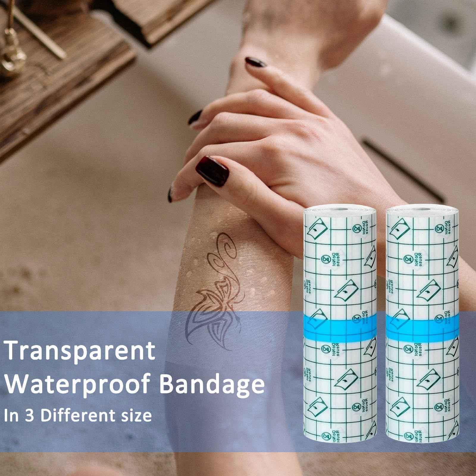 Beieverluck 24 Rolls Tattoo Aftercare Bandage Waterproof (2 Inch, 4 Inch, 6 Inch Wide) Second Skin Tattoo Cover Tape Tattoo Healing Wrap Tattoo Supplies for Swimming, Shower, Wound Initial Healing