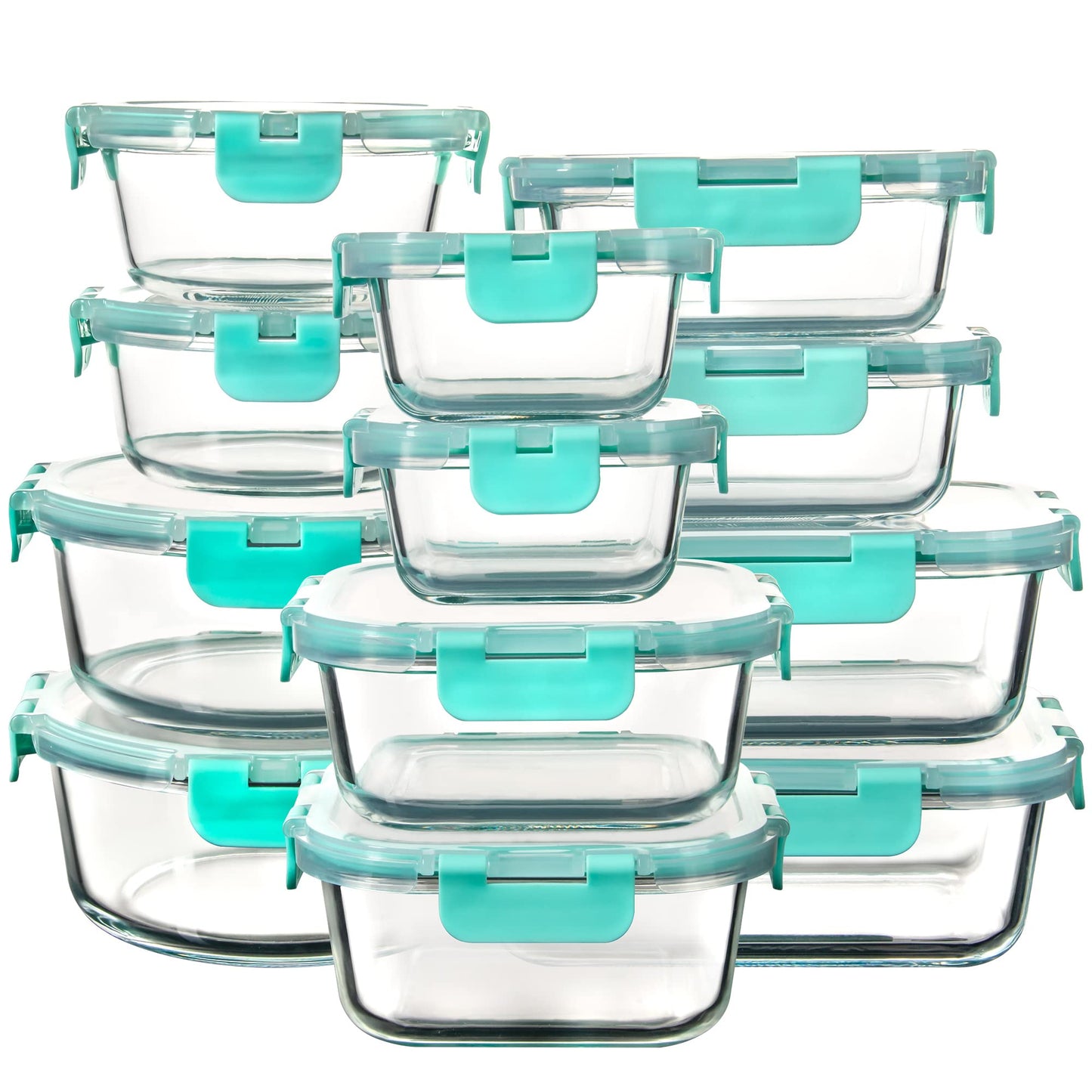 FAWLES 12 Pack Glass Meal Prep Containers with Airtight Lids, Leak-Proof Food Storage Containers, Dishwasher/Microwave/Oven/Freezer Safe Glass Containers for Lunch, Leftovers, to Go