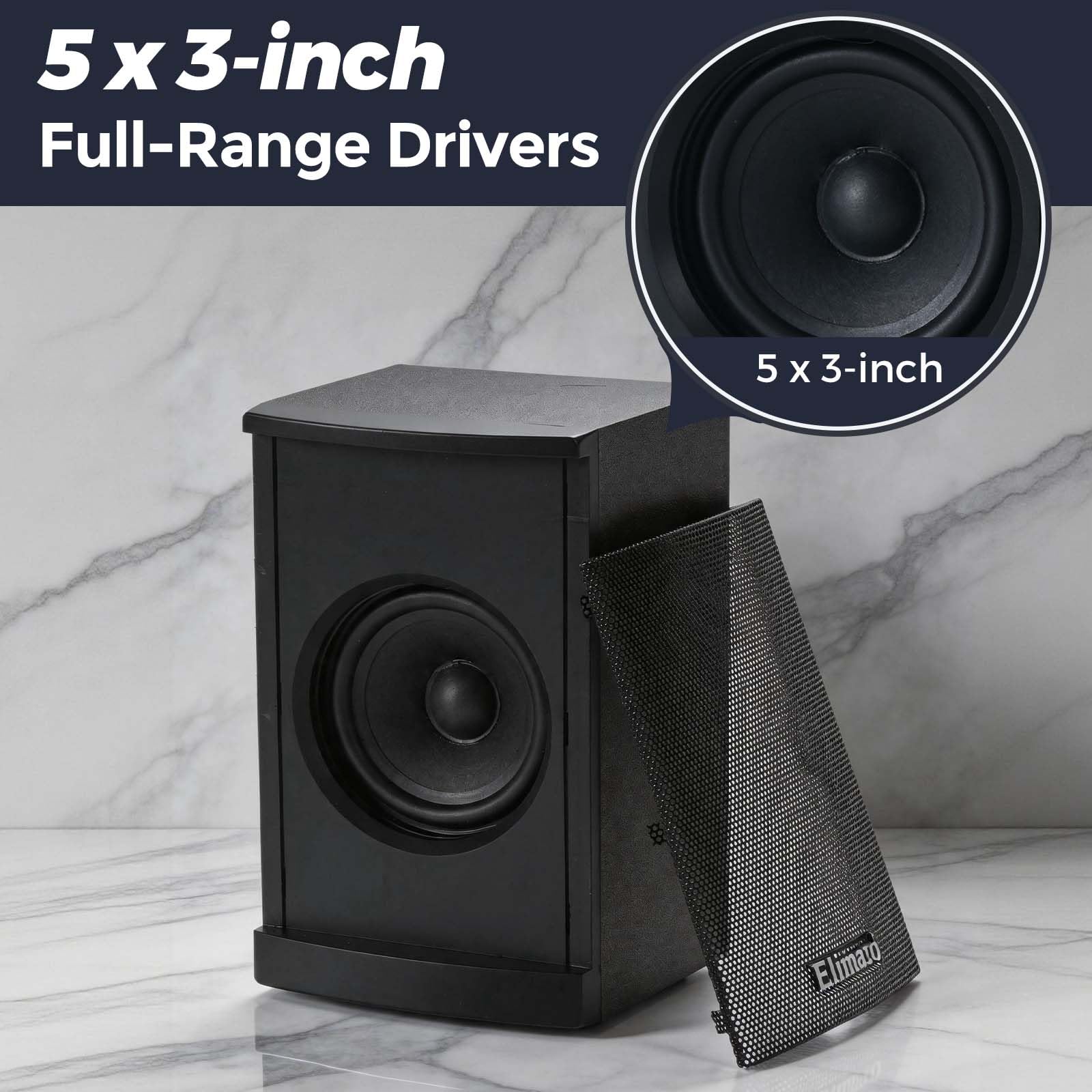 Elimavi 5.1 Surround Sound Systems Home Theater System, Wired Surround Sound Speaker System with 6.5" Subwoofer, Bluetooth 5.3 Audio System for TV Living Room, RCA Coaxial Optical Input, Metal Mesh