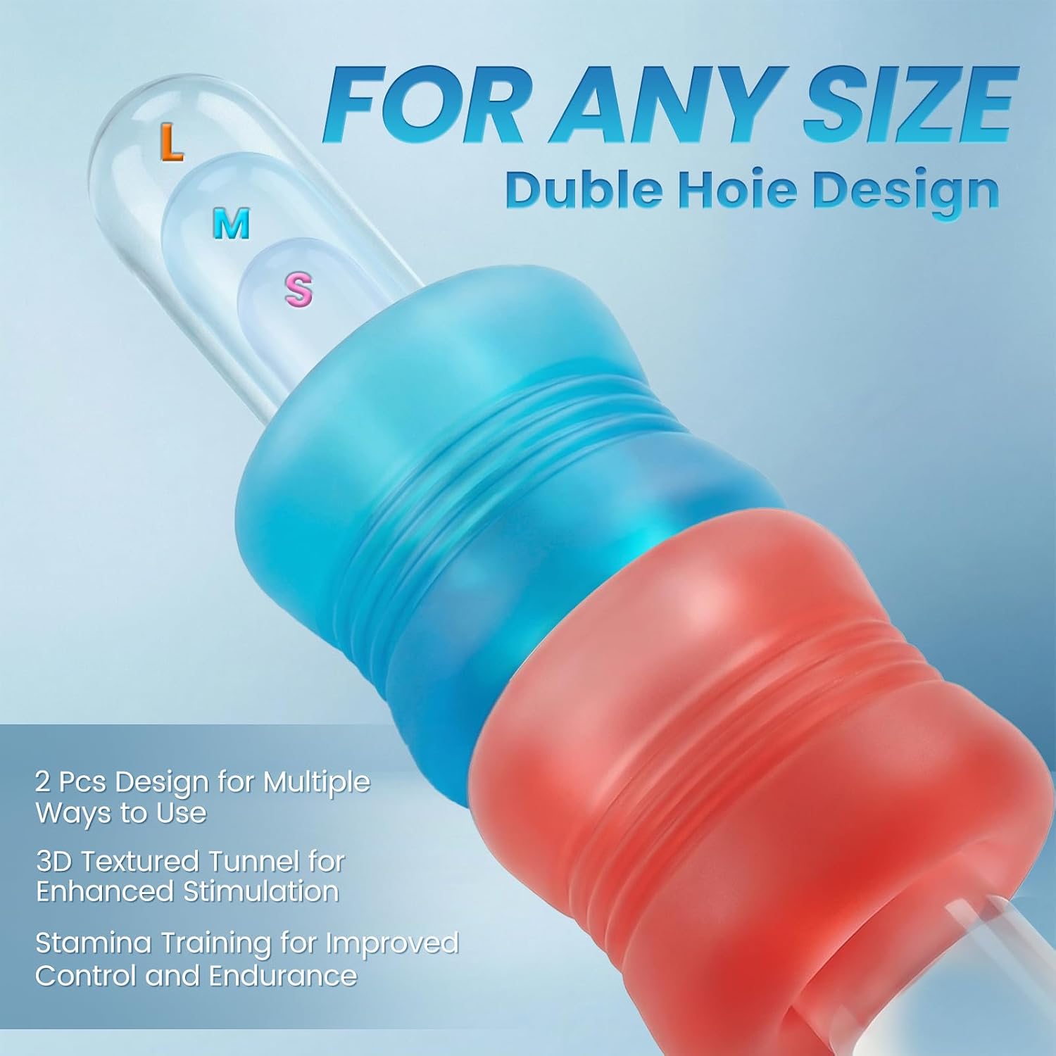 Male Masturbator Sex Toys for Men, 2 Pcs Pocket Pussy Male Masturbator Stroker, Reusable Penis Training with 3D Spiral Tunnel Realistic Texture, Open Ended Masturbation Cup Adult Sex Toys Blue&Red