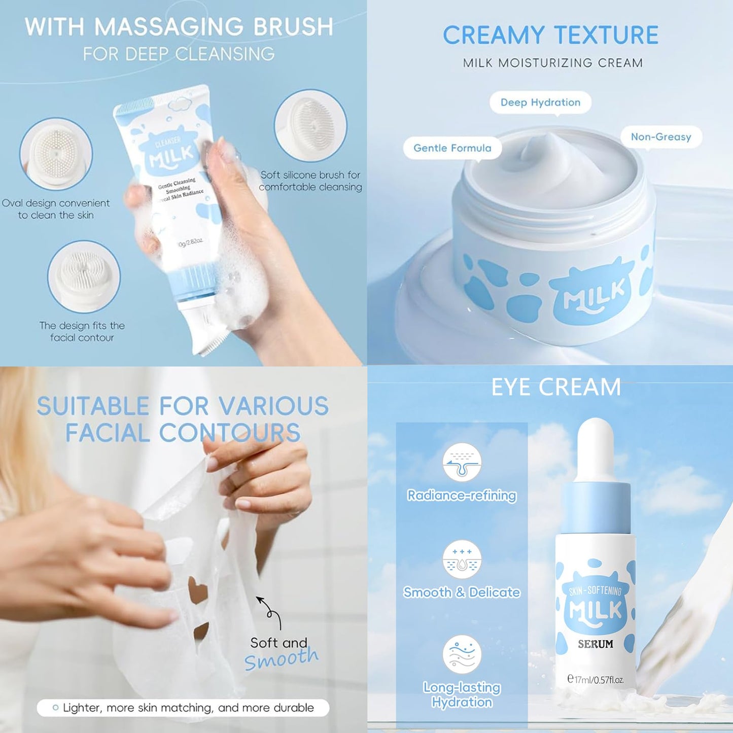 Milk Skin Care Set for Kids & Teens, 12 IN 1 Moisturizing & Gentle Milk Skin Care for Teens Girls Ages 8-12, Face Care Kit, Milk Skincare for Girls 10-12, Bulk Birthday Gifts, Daughter Gifts, 12PCS