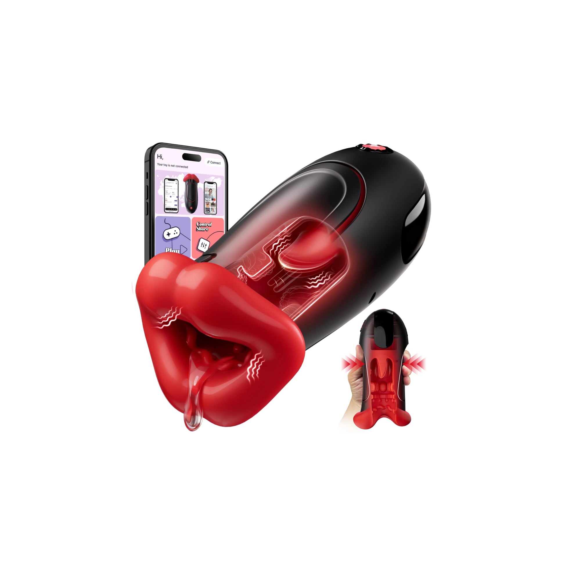 Vibrating Male Masturbator Pocket Pussy - APP Control Squeezable Pocket Pussies Blowjob Machine Sex Toys for Men with Dual 10 Vibrating Modes, Skin Friendly Silicone Male Stroker Penis Pump