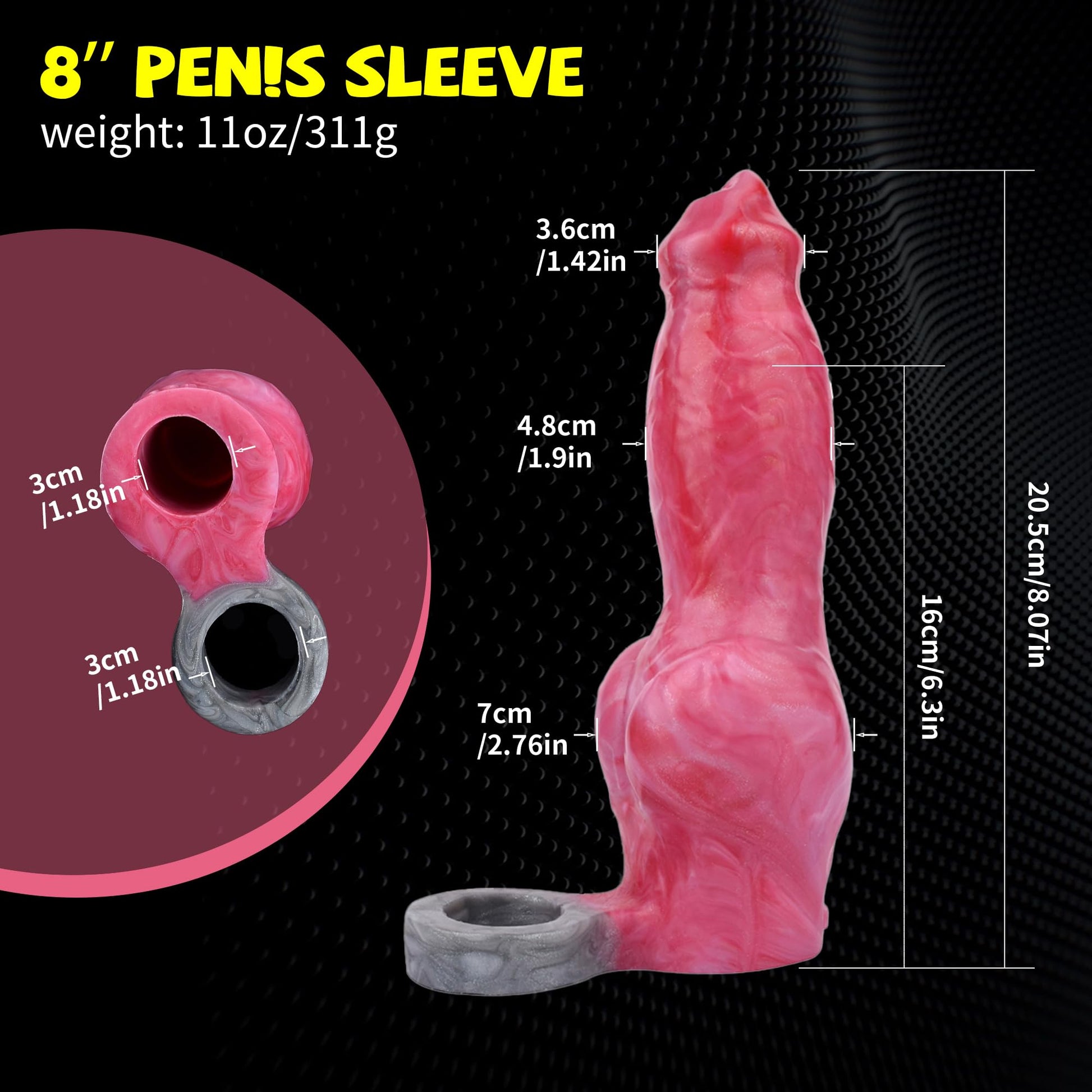 Dog Penis Sleeve Enlargement for Men, 8inch Soft Silicone Monster Dildo Grith Extender with Penis Ring Ejaculation Delay for Couples