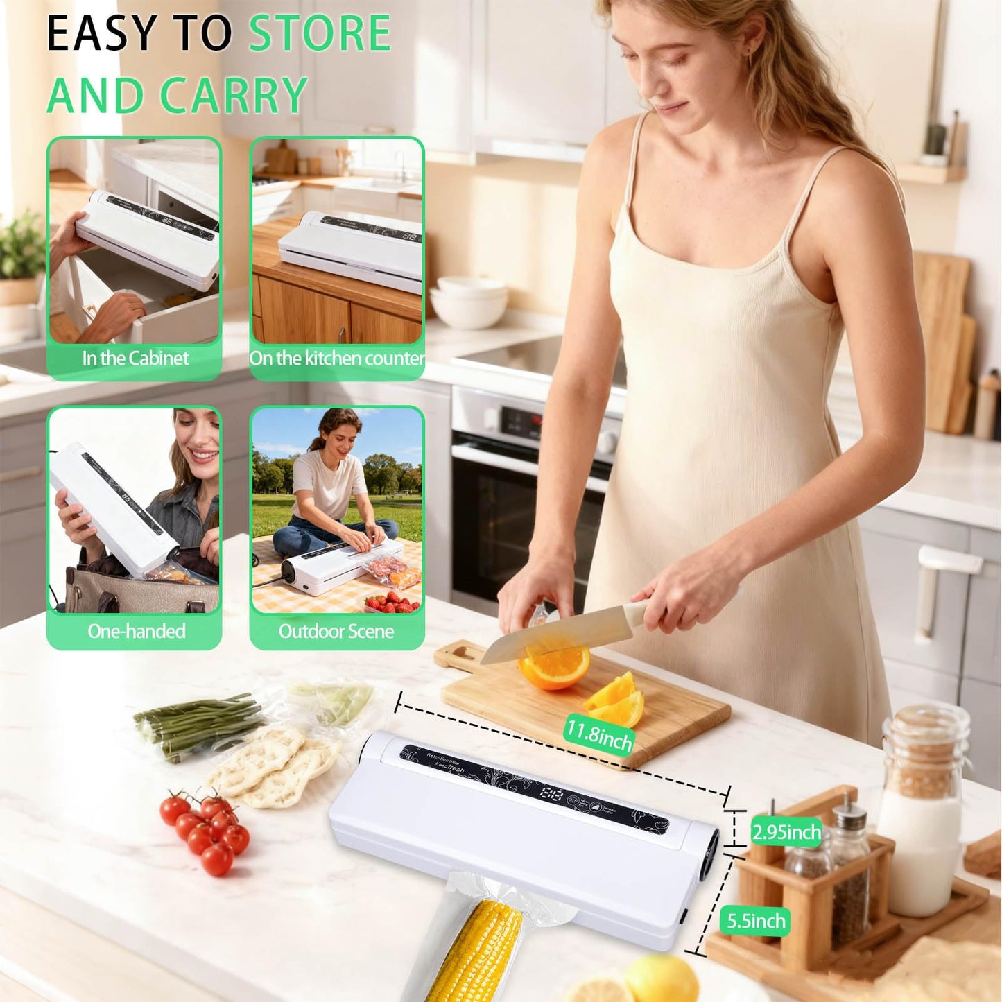 Food Vacuum Sealer Machine,Dry/Wet Modes,75KPA Strong Suction,Compact Household Vacuum Sealer,Digital Countdown Timer,Includes 20 Vacume Sealed Bags,for Home Kitchen Use,Restaurant Food Storage