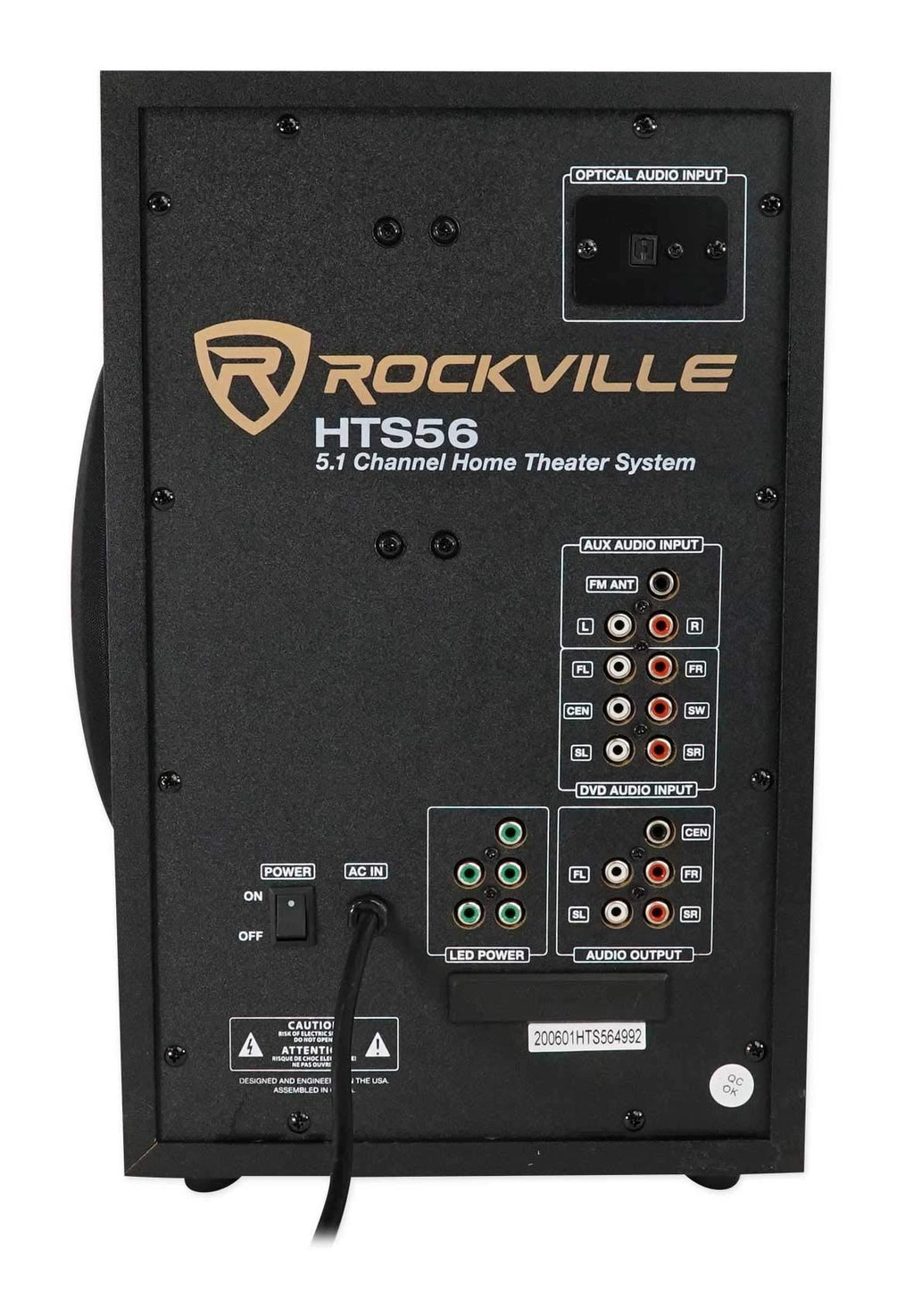 Rockville HTS56 1000W 5.1 Channel Home Theater System, Bluetooth, USB, 8" Subwoofer, LED Light Effects, Remote Control, Optical Input, for Movies, Music & Karaoke