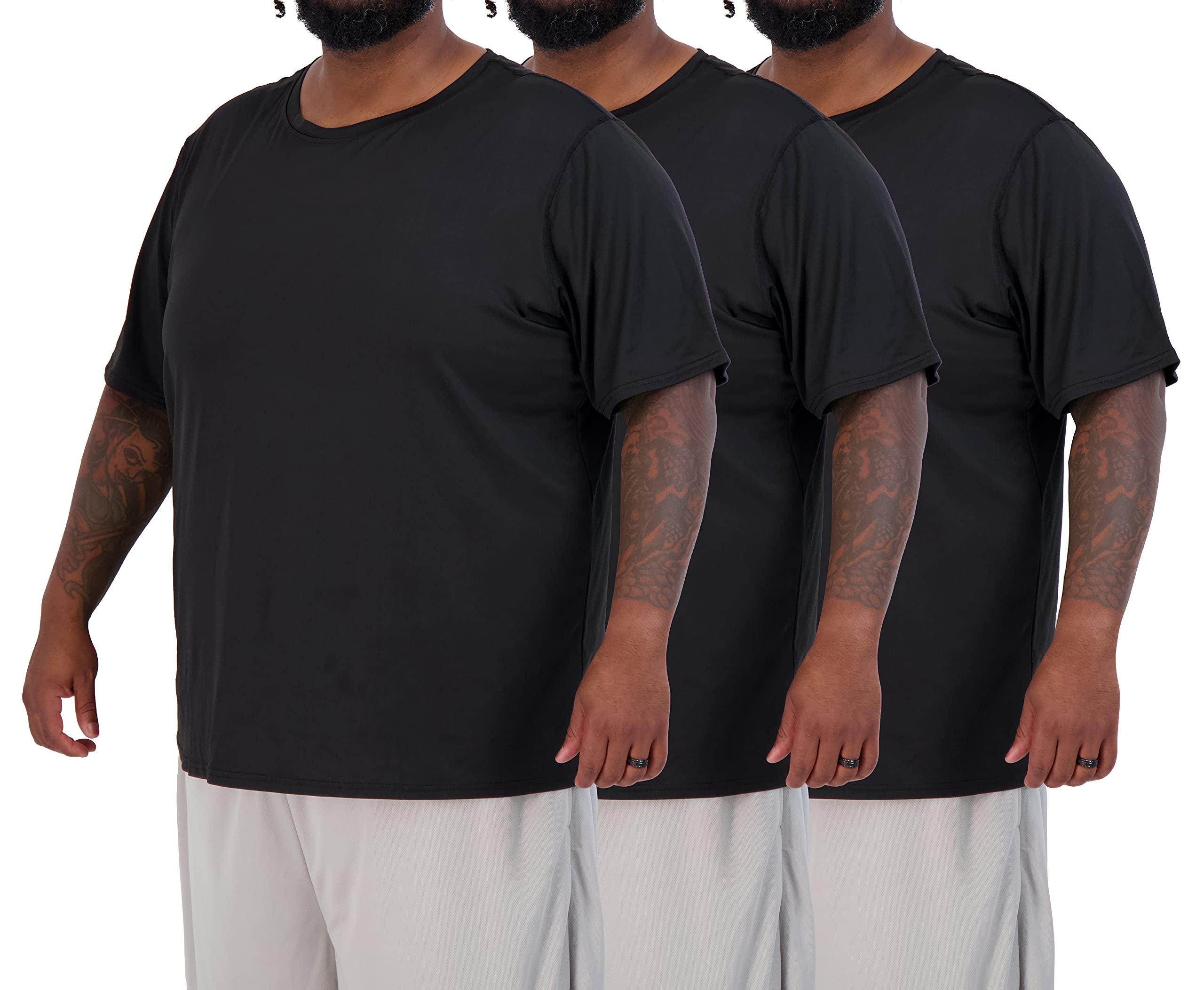 Real Essentials 3 Pack: Men’s Big & Tall Short Sleeve Dry Fit Crew Neck T-Shirt - Gym Workout Athletic Running Tee (3XT-5XT)