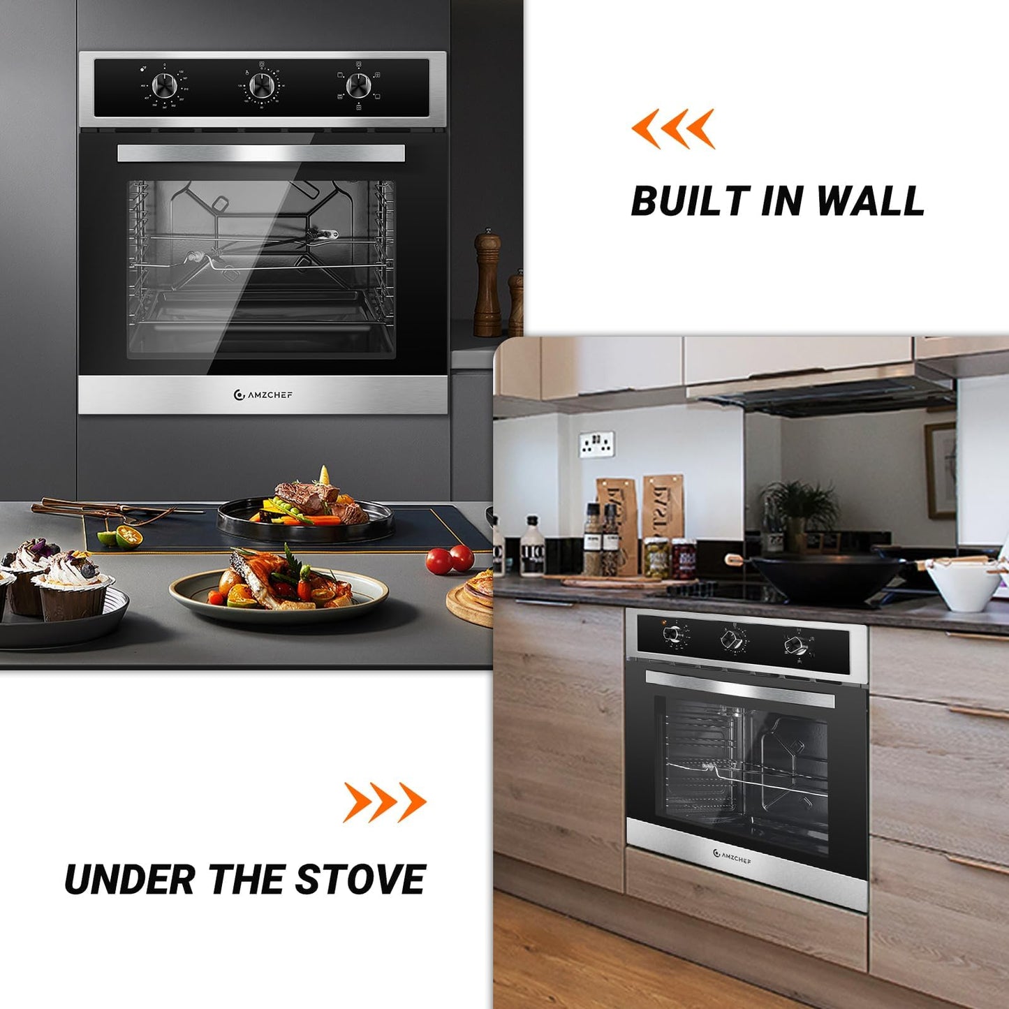 24" Single Wall Oven for Kitchen: 2200W Built-in Electric Wall Oven with Mechanical Knobs Control
