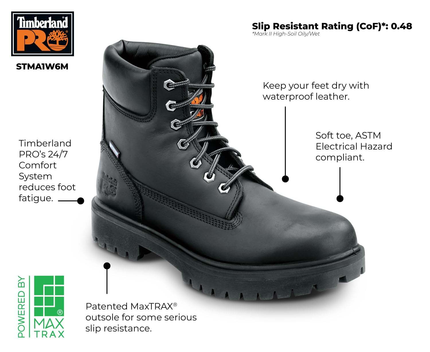Timberland PRO Men's 6 Direct Attach MaxTRAX Soft Toe Waterproof Insulated Boot