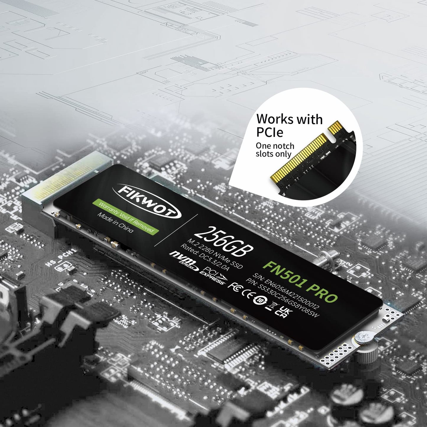 Fikwot FN501 Pro NVMe SSD - M.2 2280 PCIe Gen3 x4 Internal Solid State Drive with Graphene Cooling Sticker, Up to 3,500MB/s, SLC Cache 3D NAND TLC, Compatible with Laptop & PC Desktop