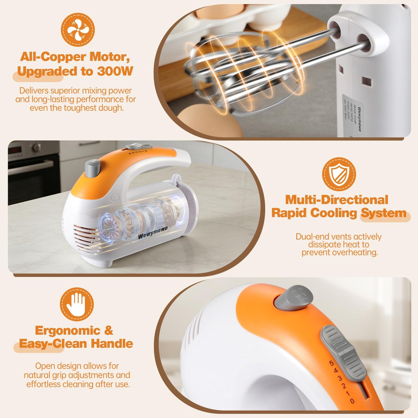 300W 5-Speed Electric Hand Mixer– Ideal for Baking, Whipping Eggs & Cookie Dough