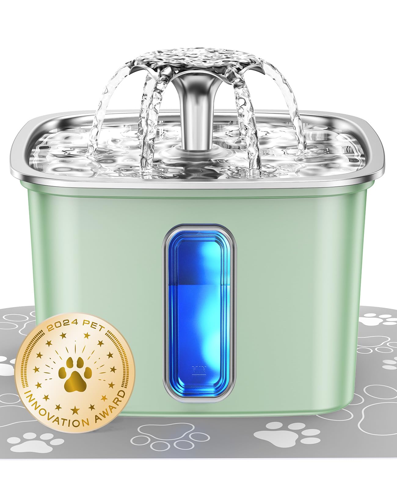 Veken Innovation Award Winner Stainless Steel Cat Water Fountain, Automatic Pet Fountain Dog Water Dispenser with Replacement Filters & Silicone Mat for Cats, Dogs, Multiple Pets