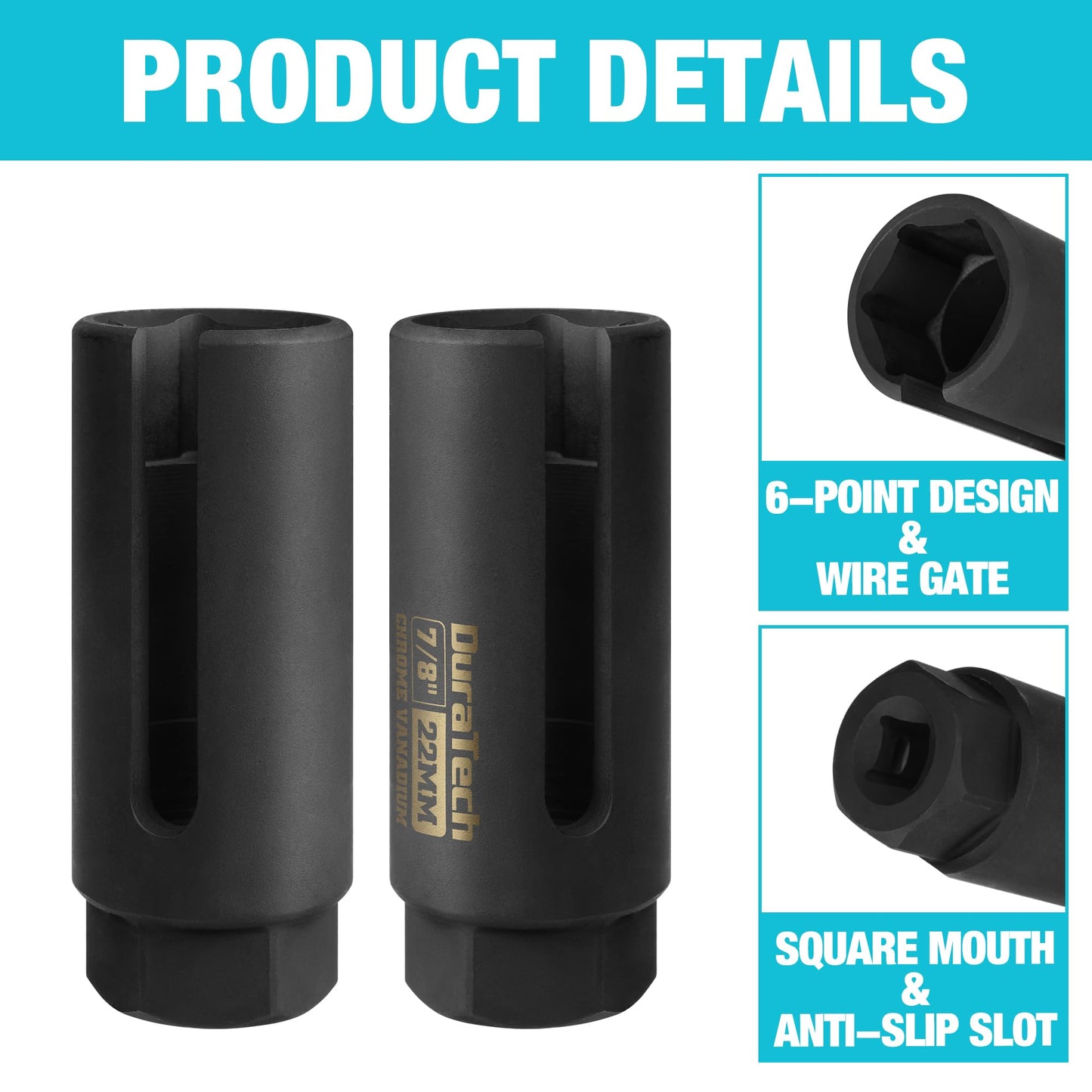 DURATECH 5PCS & 7PCS O2 Oxygen Sensor Socket Thread Chaser Set, 1/2" 3/8" Drive x 22mm (7/8") 27mm 29mm Oxygen Sensor Remover, O2 Sensor Removal Tool Kit