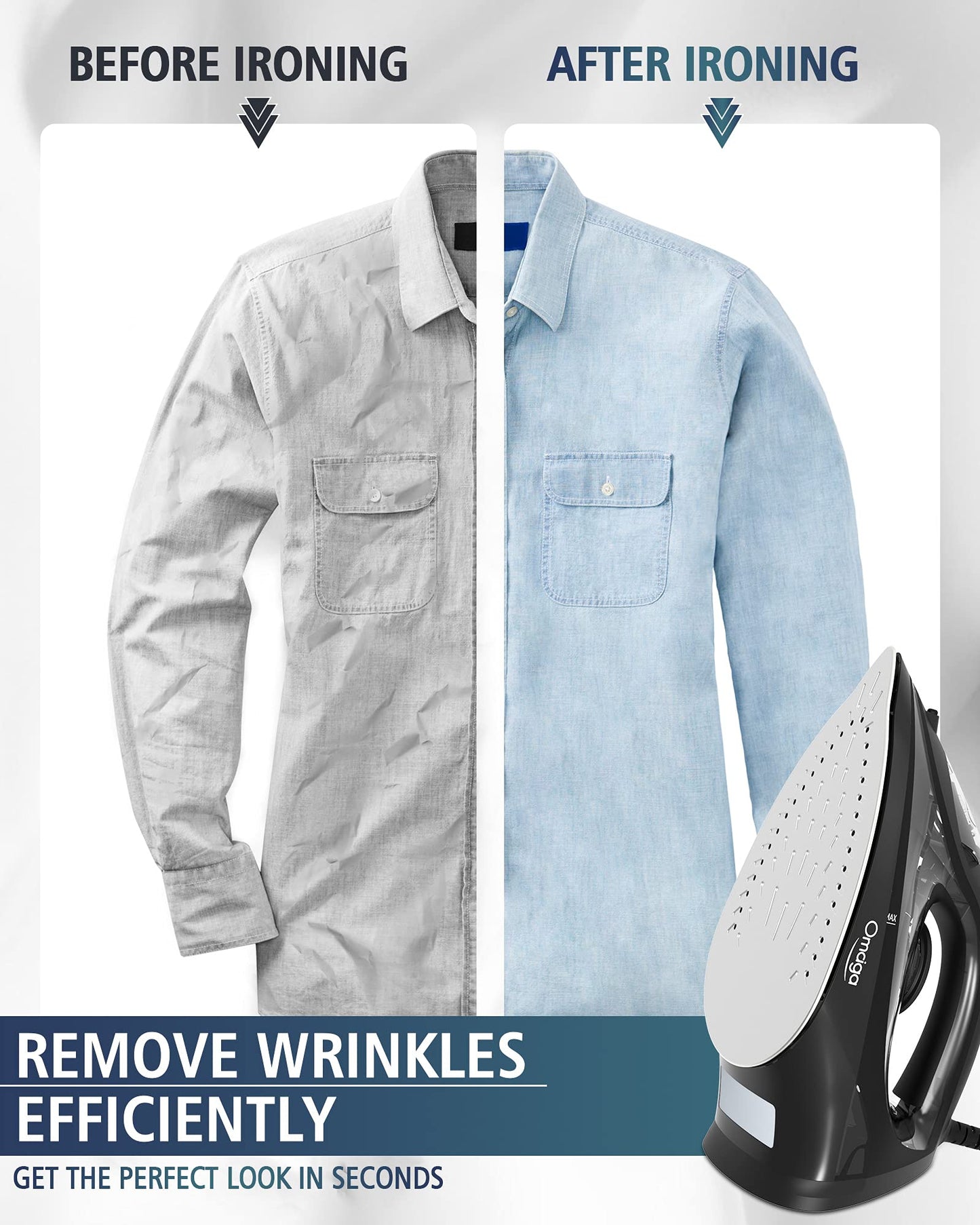 OMAIGA Steam Iron for Clothes, Cordless Clothes Iron for Home