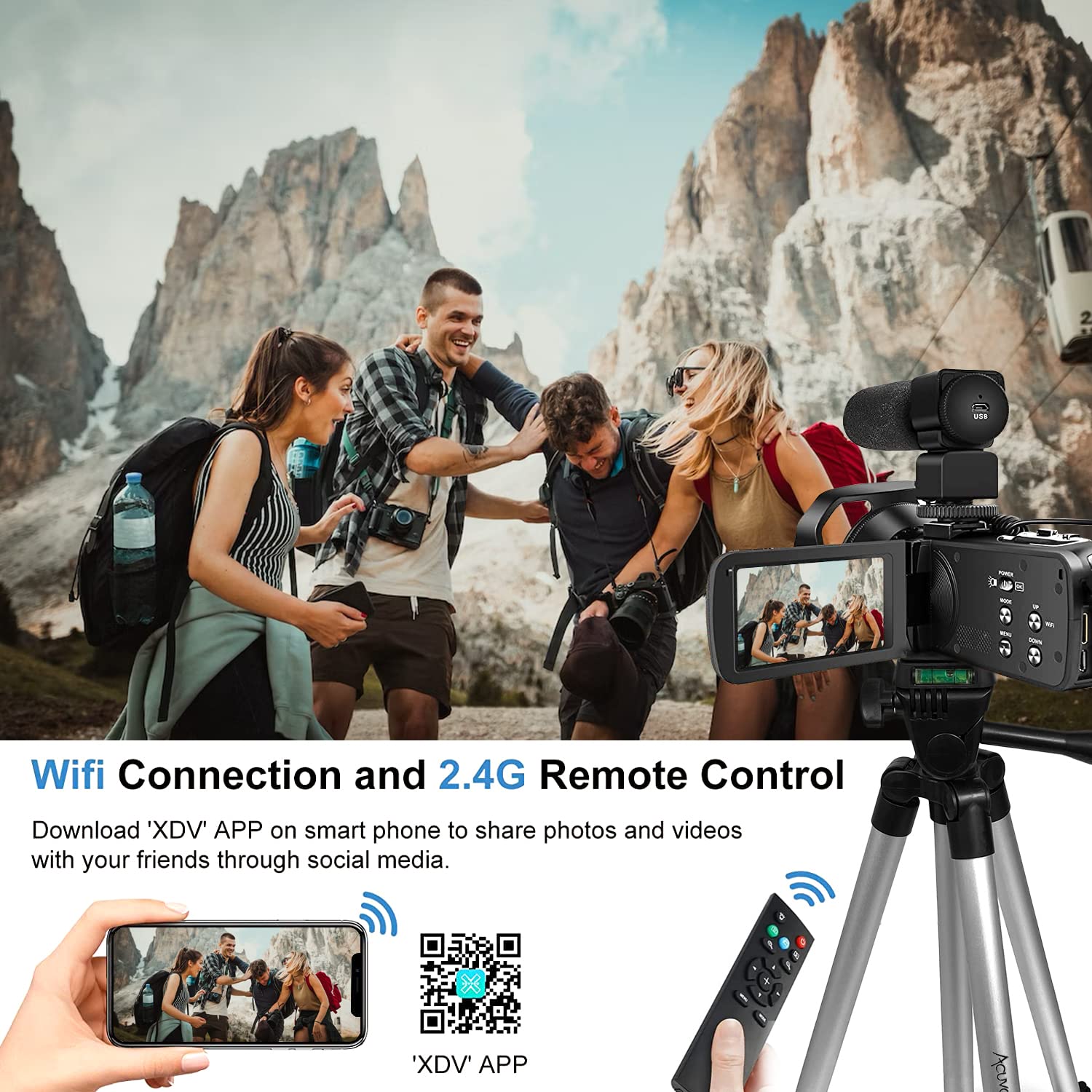 Acuvar 4K Video Camera Camcorder 48MP Auto Focus Vlogging Camera for YouTube 60FPS 18X Zoom Digital Camera WiFi, Mic, Stabilizer, 2 64GB SD Cards, 50" Tripod, Case, Charger, Card Reader