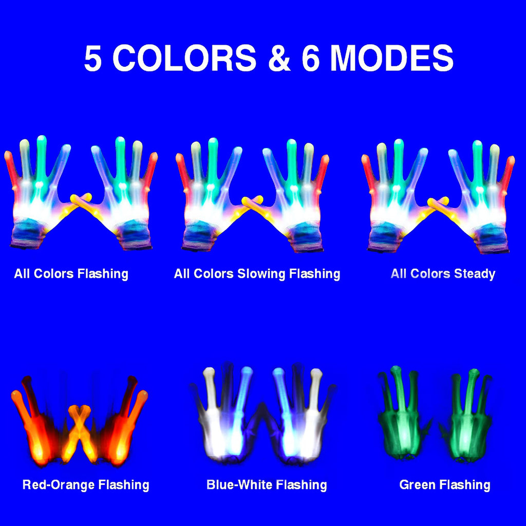 GLEDLOVES LED Gloves,LED Finger Gloves,LED Gloves for Kids,Toys for 3-12 Year Old Boys Girls,Lights Up Gloves 5 Color/6 Mode