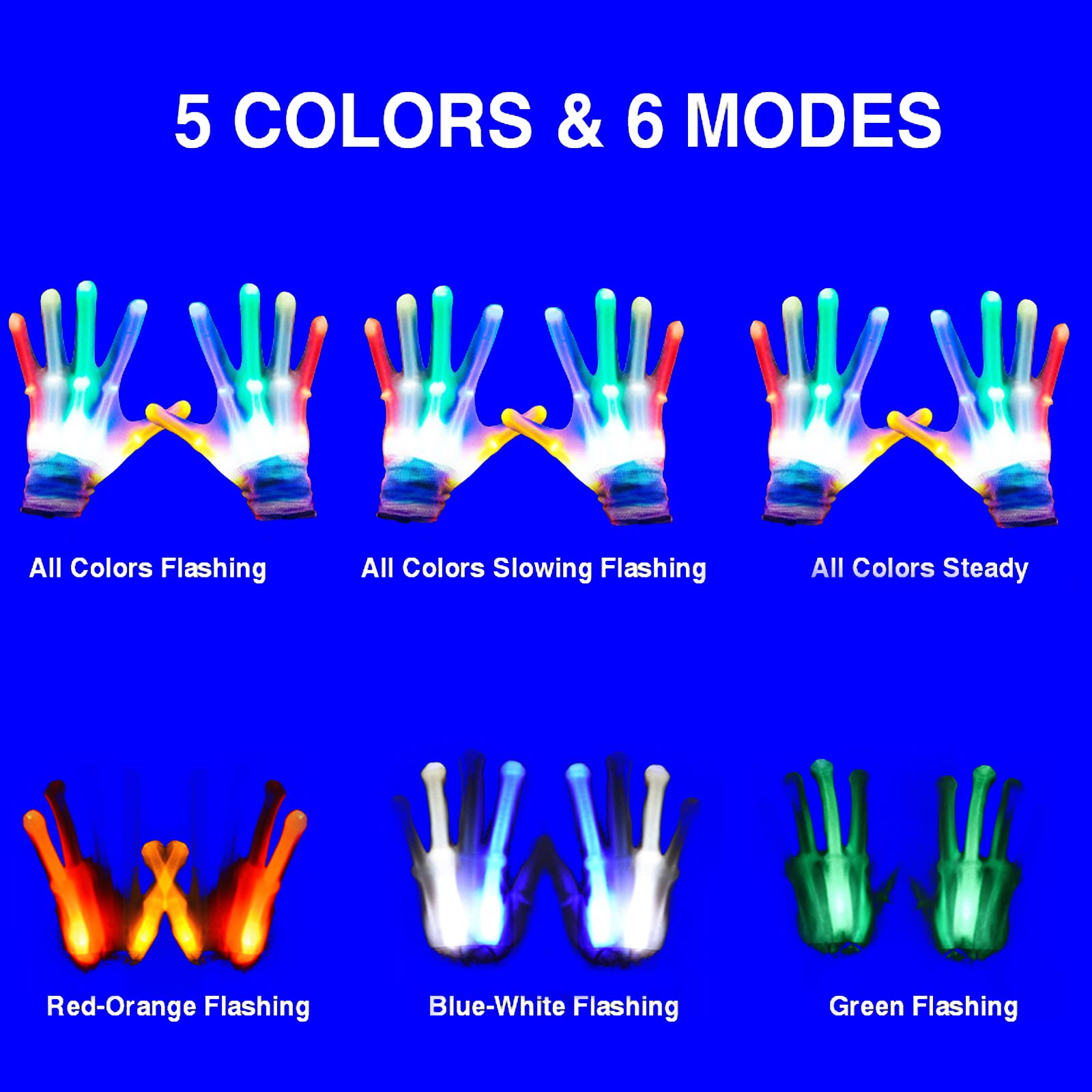 GLEDLOVES LED Gloves,LED Finger Gloves,LED Gloves for Kids,Toys for 3-12 Year Old Boys Girls,Lights Up Gloves 5 Color/6 Mode