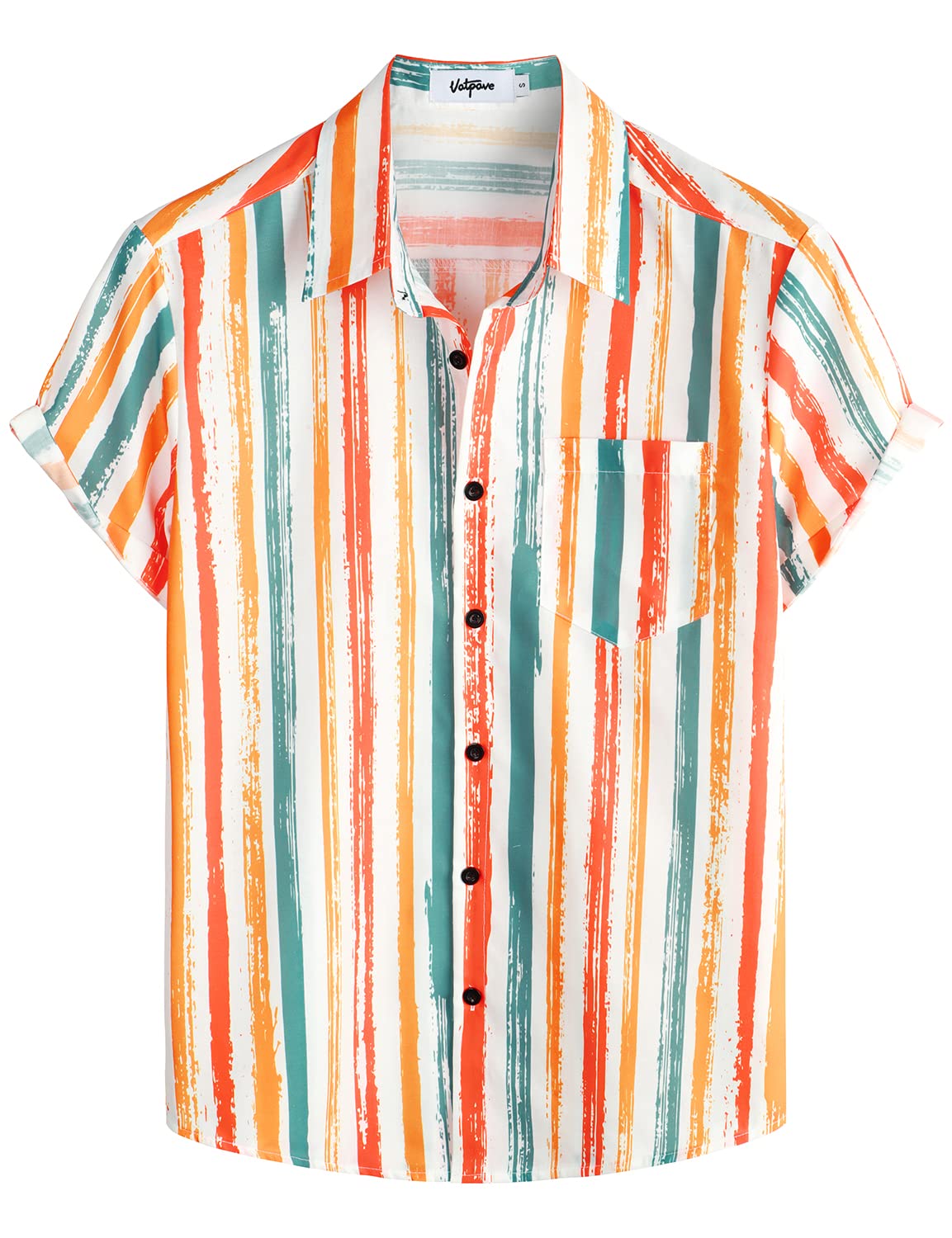 VATPAVE Mens Striped Summer Shirts Casual Button Down Short Sleeve Beach Stylish Untucked Hawaiian Shirts