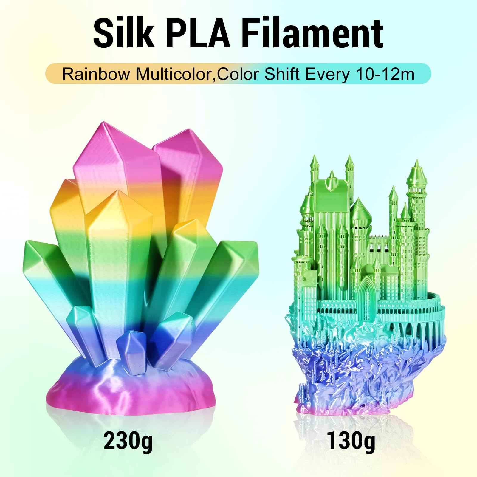 Dynta 3D Printer Filament, Silk PLA Bundle 6 Colors - High Gloss, Super Shiny & Smooth, Beginner-Friendly for Daily DIY, 250gX6 Spools (Gold/Silver/Red/Green/Blue/Purple)