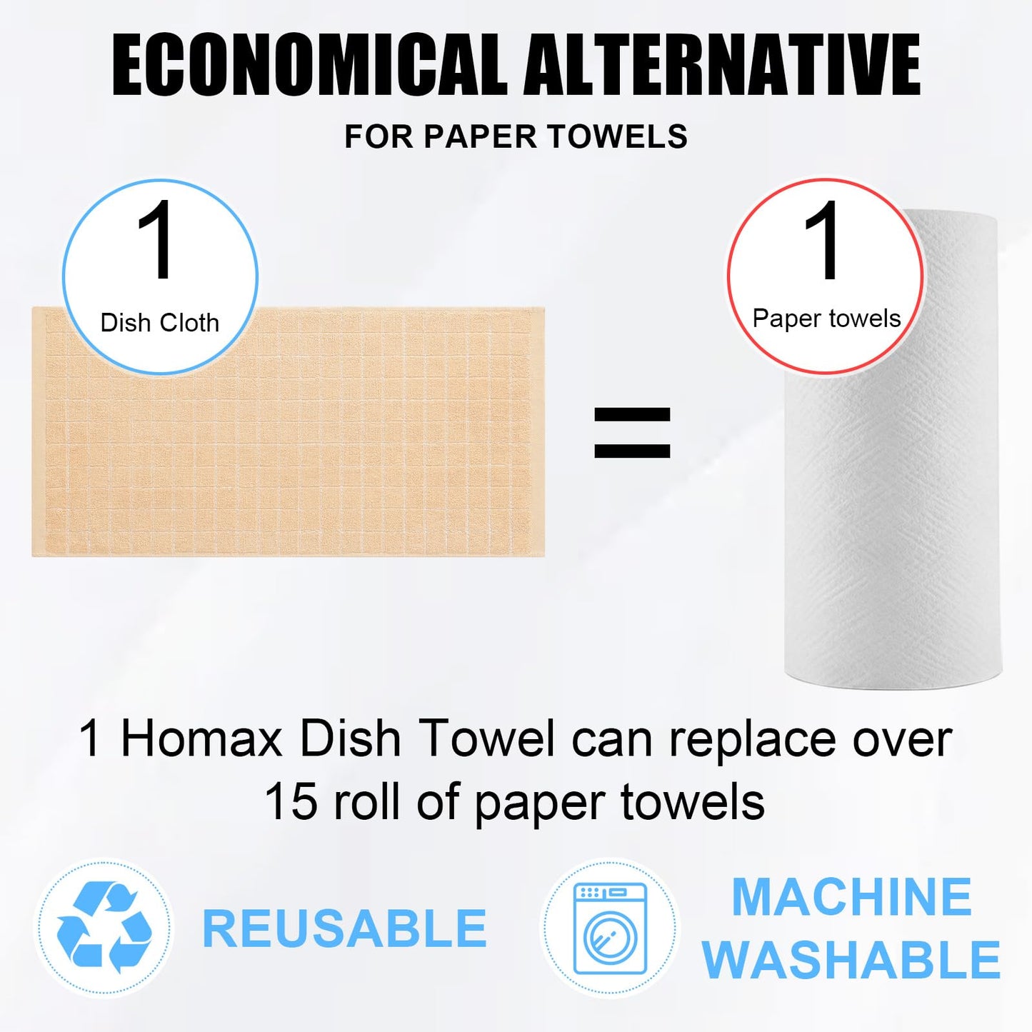 Homaxy 100% Cotton Terrycloth Check Design Dish Cloths & Dish Towels, Soft and Absorbent, Perfect for Kitchen Drying and Washing