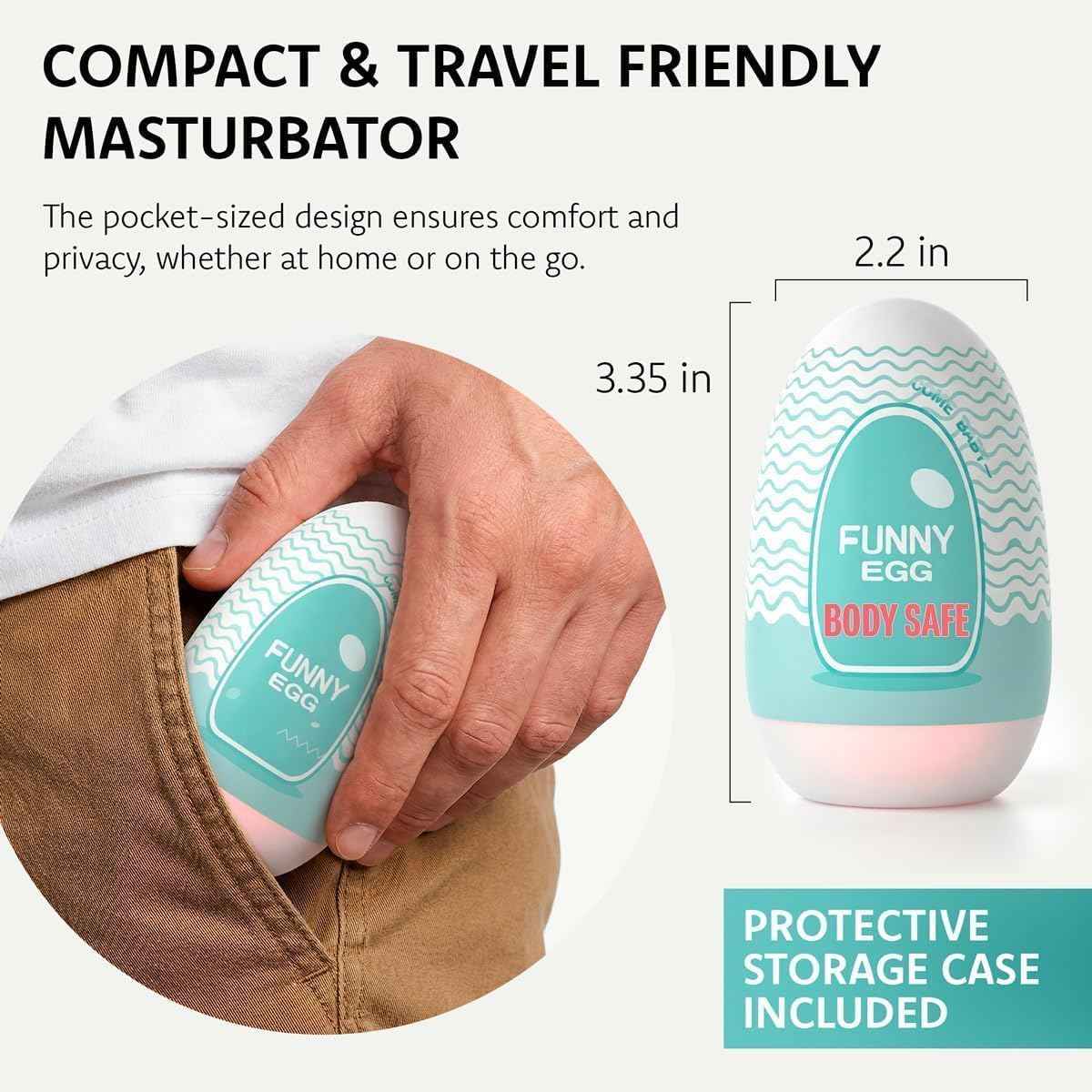 Ultra-Stretchy Egg Male Masturbator with Discreet Storage Case - Pocket Pussy with Realistic Soft Texture - Compact Adult Sex Toy for Men - Pussy Pocket - Stress Relief Gifts for Men ST-001