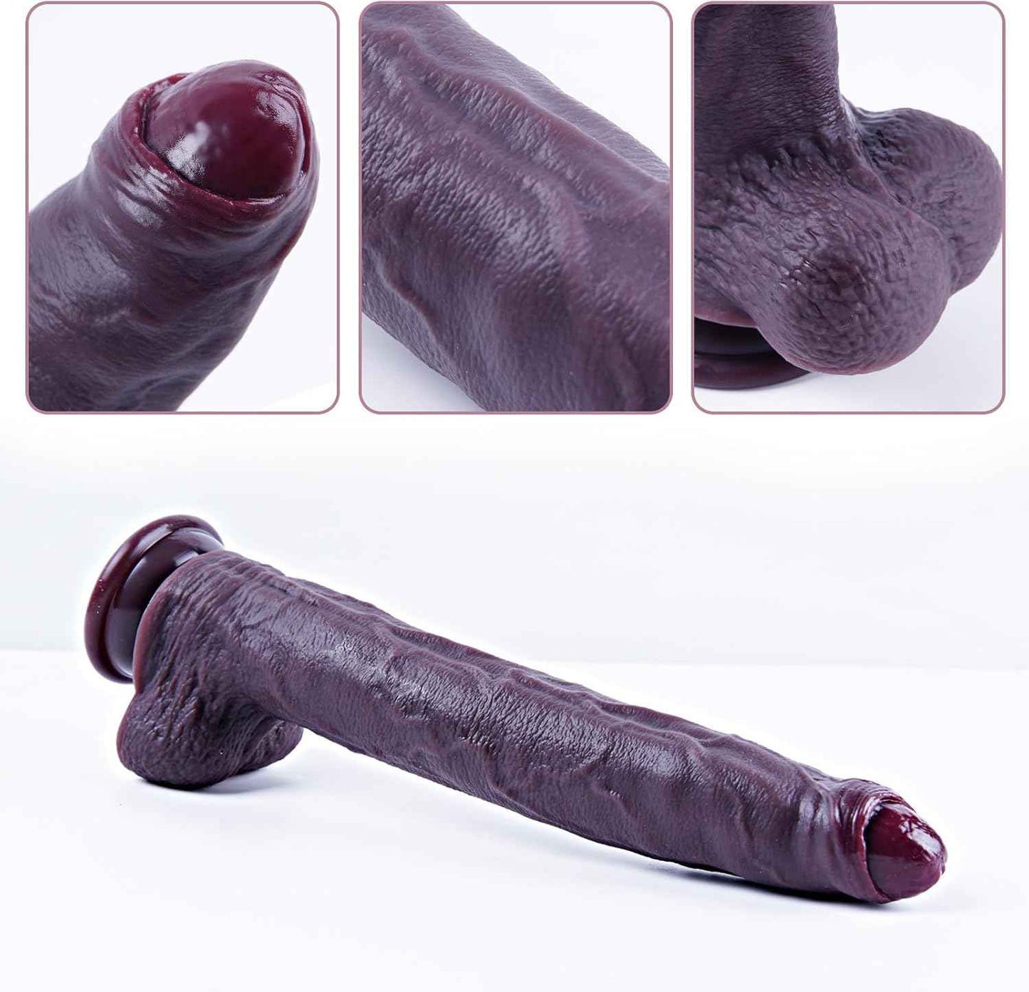 Umania Realistic Uncut Silicone Suction Dildo Black 7.9in