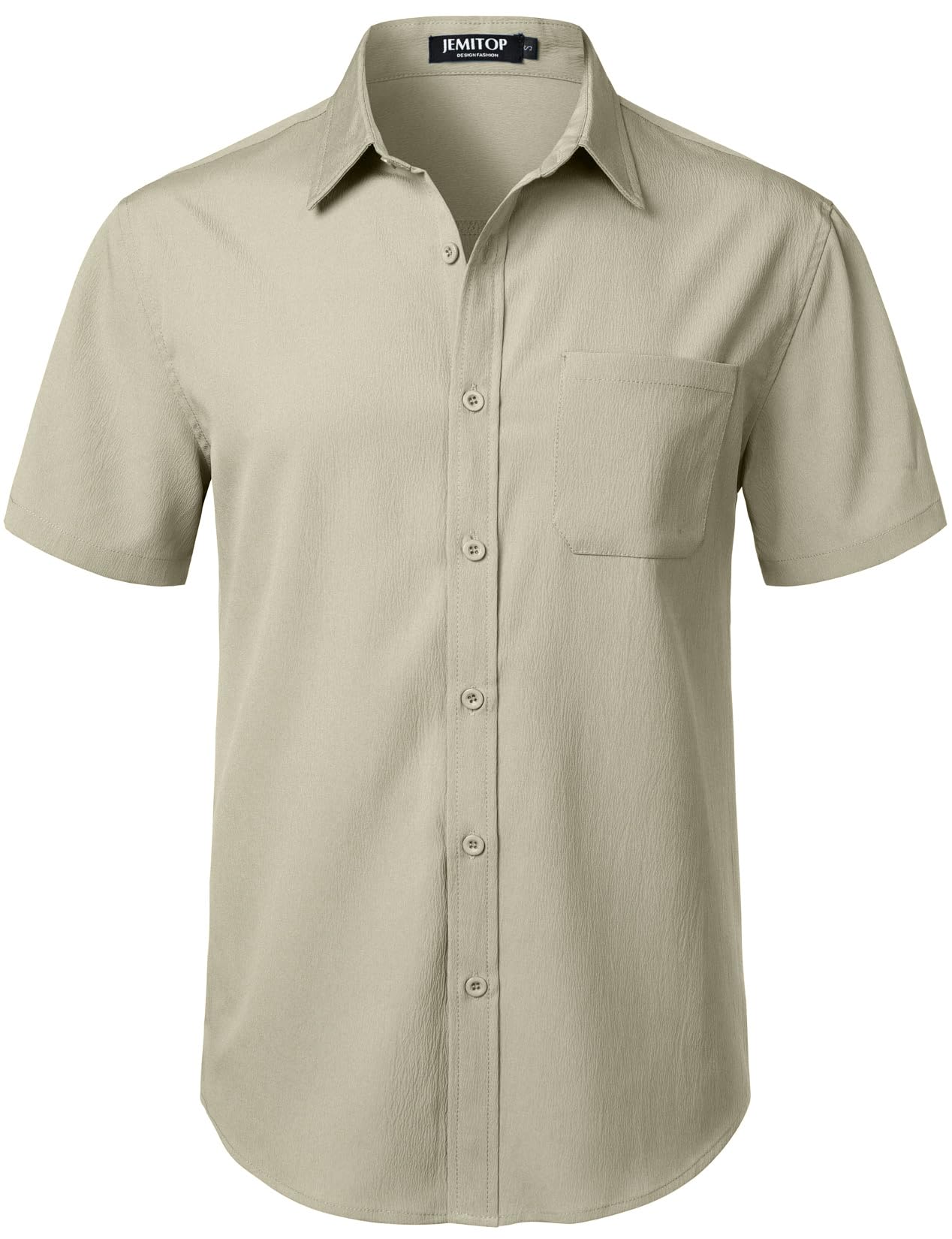 JEMITOP Men's Stretch Wrinkle Free Short Sleeve Texture Shirt Lightweight Summer Button Down Shirts for Beach Vacation
