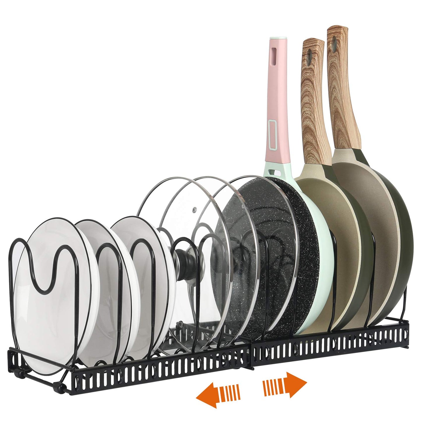 ROOHUA Extensible Pot Rack Organizer -Pot and Pan Organizer for Cabinet,Bronze Metal Kitchen Cabinet Pantry Pot Lid Holder