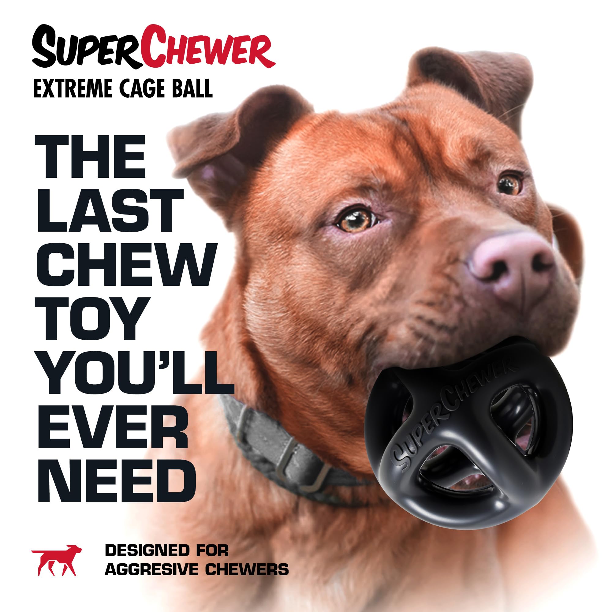 Tuff Pupper SuperChewy Extremely Tough Cage Ball for Dogs | Durable Heavy Duty Natural Rubber | Tough Chew Toy for Strong Chewers | Heavy Duty for Medium Large Breed | Strong but NOT Indestructible