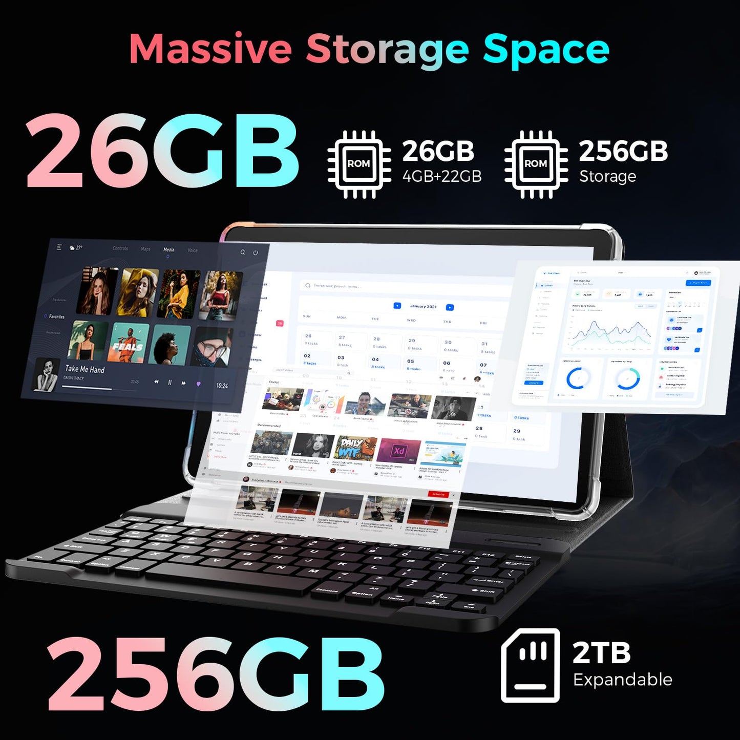 VisuPad Tablet with Keyboard, 2026 Android 15 Tablet with 26GB+256GB+2TB Expand, 10 Inch Tablet PC with 8-Core, Gemini AI, 5G WiFi, 8000mAh, BT5.0, GPS, Electronics Tablets with Case/Mouse/Stylus