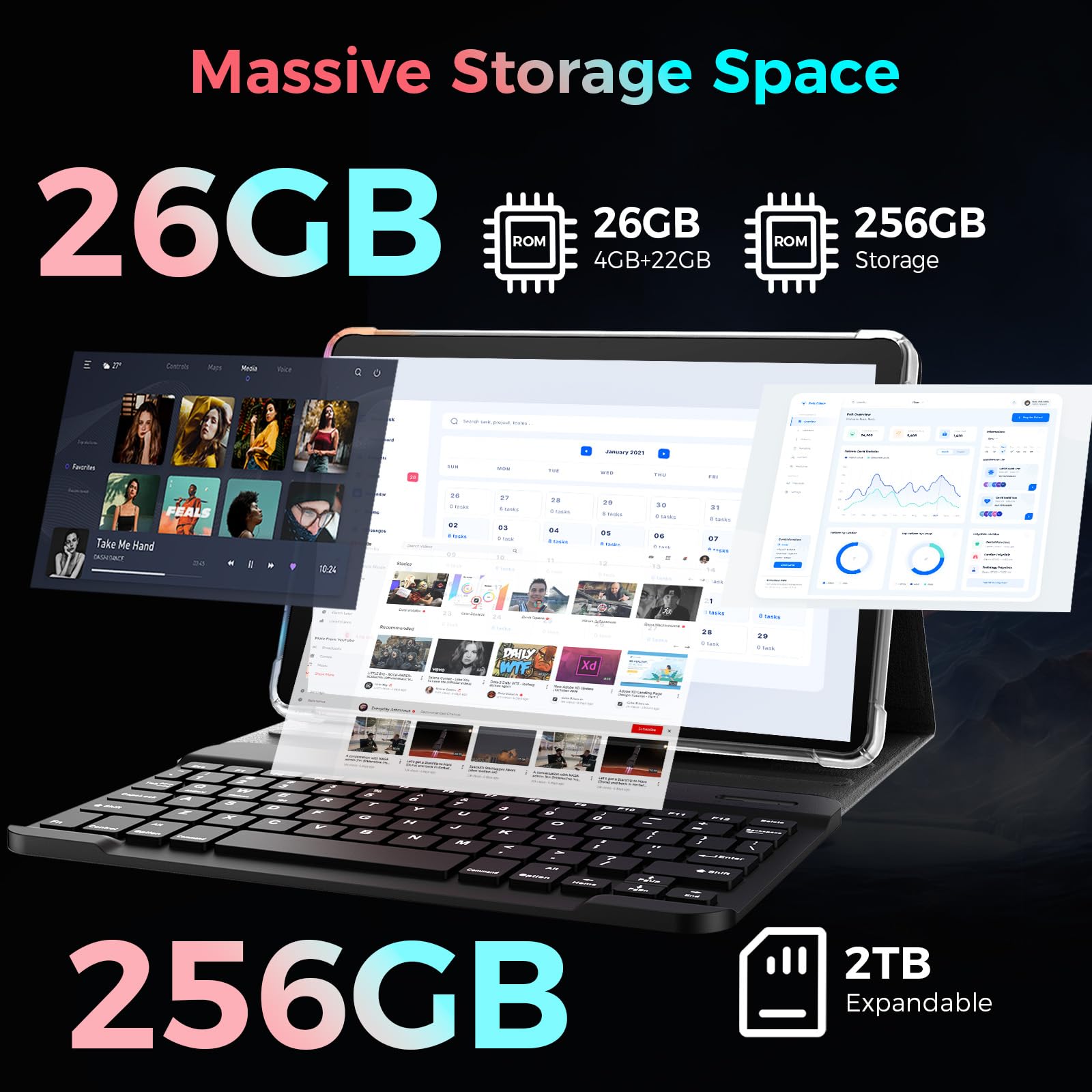 VisuPad Tablet with Keyboard, 2026 Android 15 Tablet with 26GB+256GB+2TB Expand, 10 Inch Tablet PC with 8-Core, Gemini AI, 5G WiFi, 8000mAh, BT5.0, GPS, Electronics Tablets with Case/Mouse/Stylus