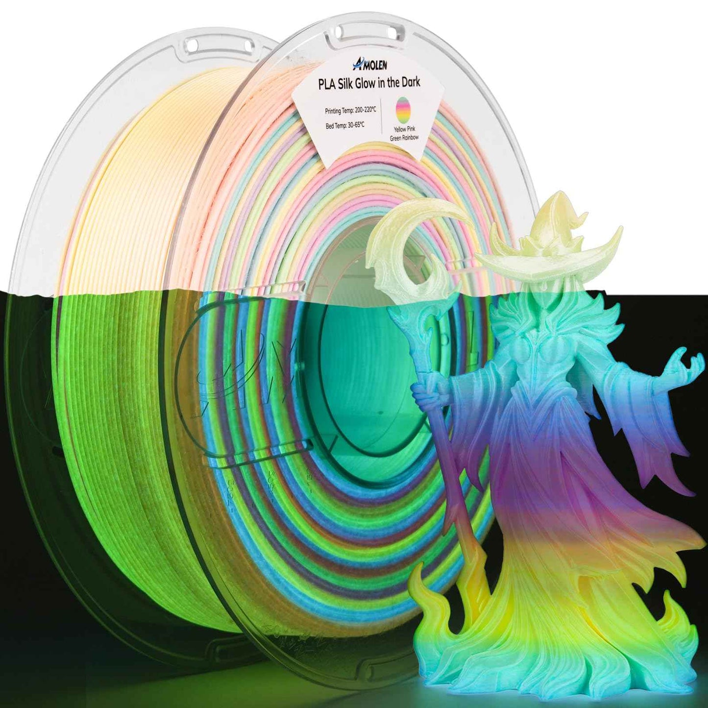 AMOLEN Glow in The Dark PLA Filament, 1.75mm PLA 3D Printer Filament