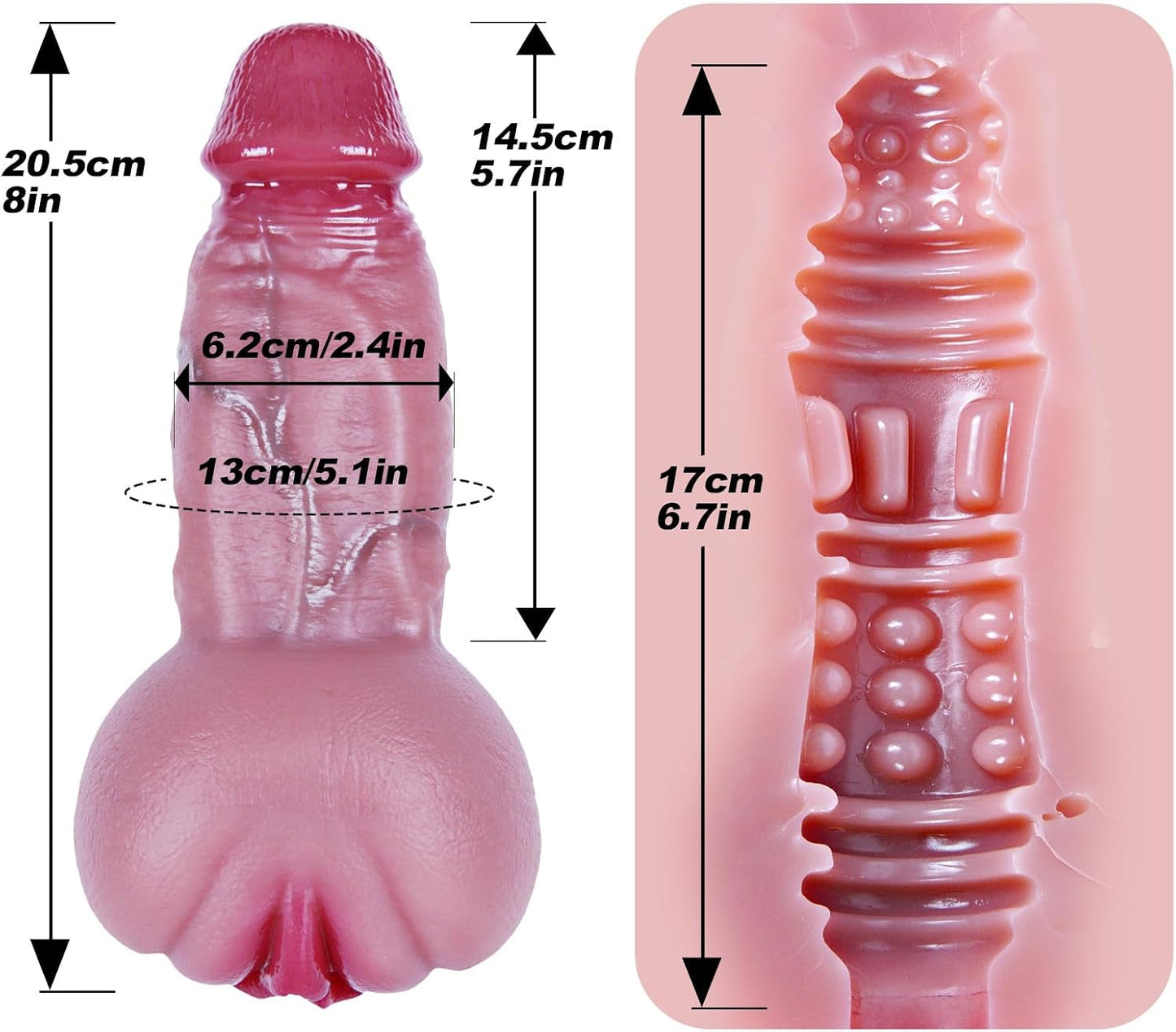 2-in-1 Male Masturbator, Realistic Pocket Vagina Design with 3D Textured Tunnel, 8-Inch Penis Enlarger, Silicone Thick Dildo Adult Toy, Soft Realistic-Skin Masturbator for Men, Women, and Couples