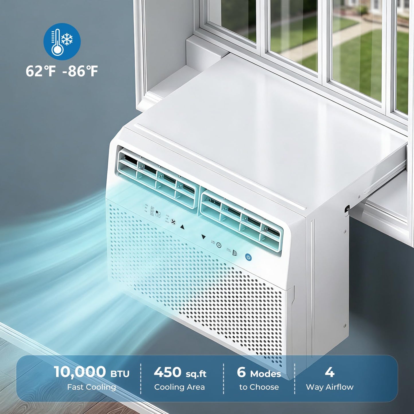 U-Shaped Window Air Conditioner, Window AC Unit for Bedroom/Living Room, Saddle AC Unit with Full Window View, Quiet & Energy Saving, Installation Kit Included