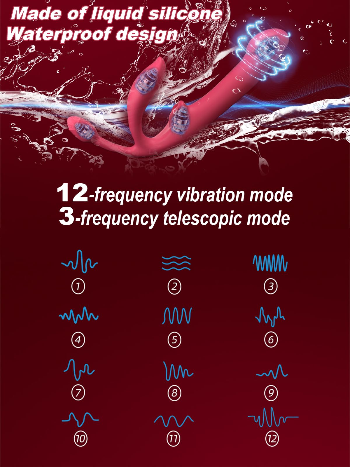 Heuceo Female 4 Points Vibrating Strapless Strap On Inflate Dildo Sex Toys, Triple Headed G-spot Vibrator with 12 Vibration & 3 Frequency Thrust for Lesbians Women, Anal Plug Pleasure Adult Toy & Game