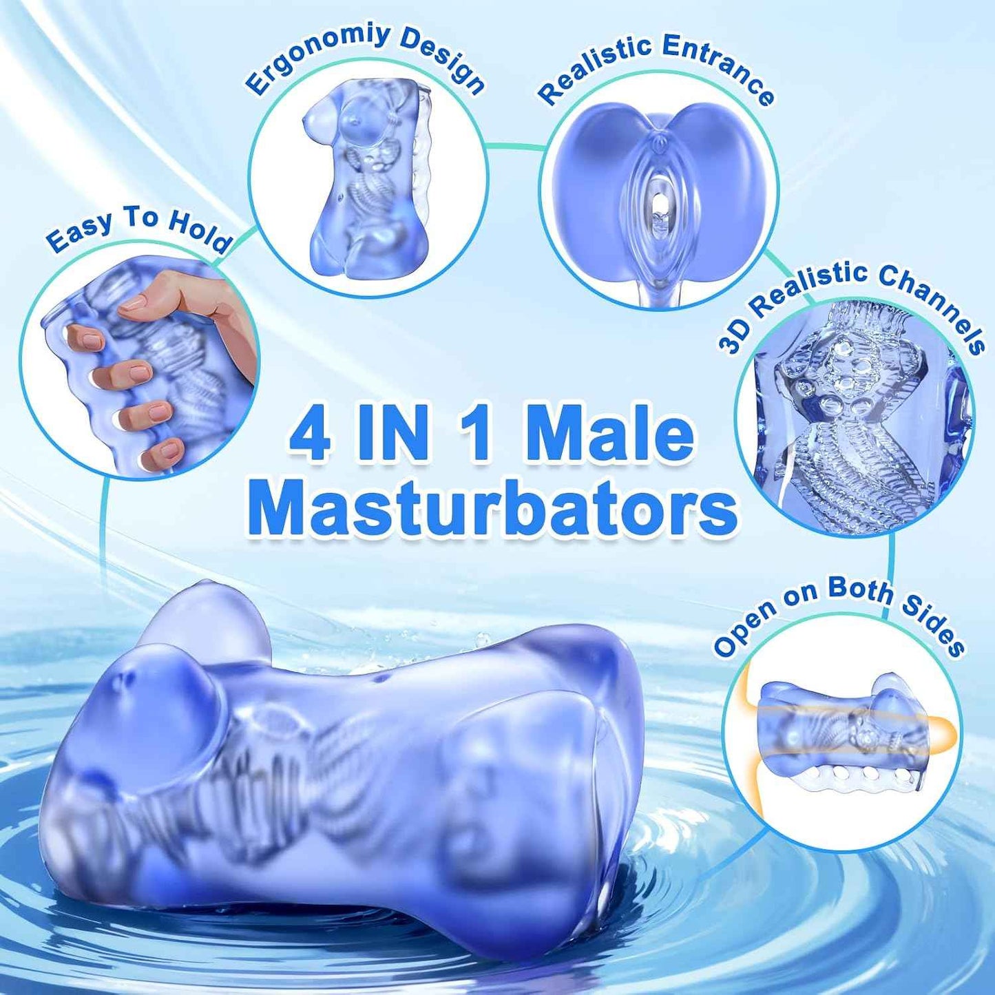 Manual Male Masturbators with Realistic Breasts and Nipples, Transparent Sex Doll Soft Sucking Extrusion Penis Sleeve Blowjob, 3D Realistic Texture Spiral Tunnel Stroker