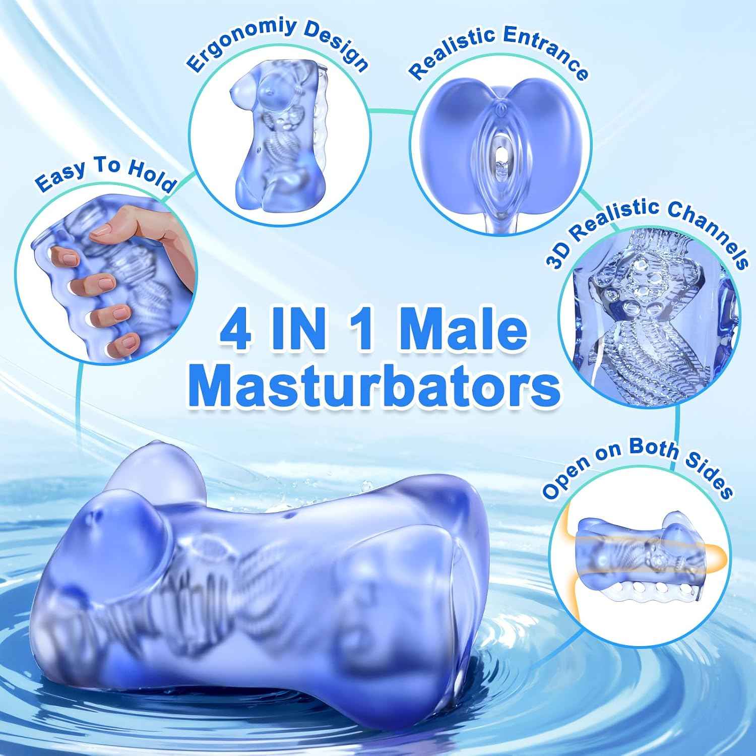 Manual Male Masturbators with Realistic Breasts and Nipples, Transparent Sex Doll Soft Sucking Extrusion Penis Sleeve Blowjob, 3D Realistic Texture Spiral Tunnel Stroker