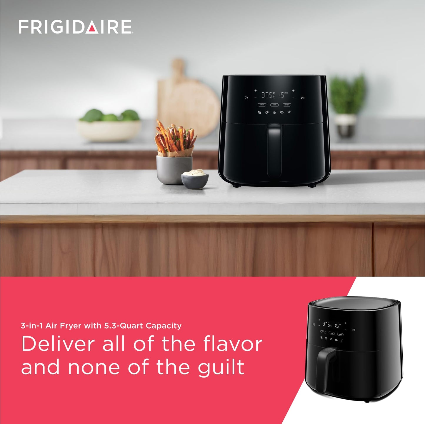 Frigidaire 1 Air Fryer 5/7 Preprogrammed Recipes, Black