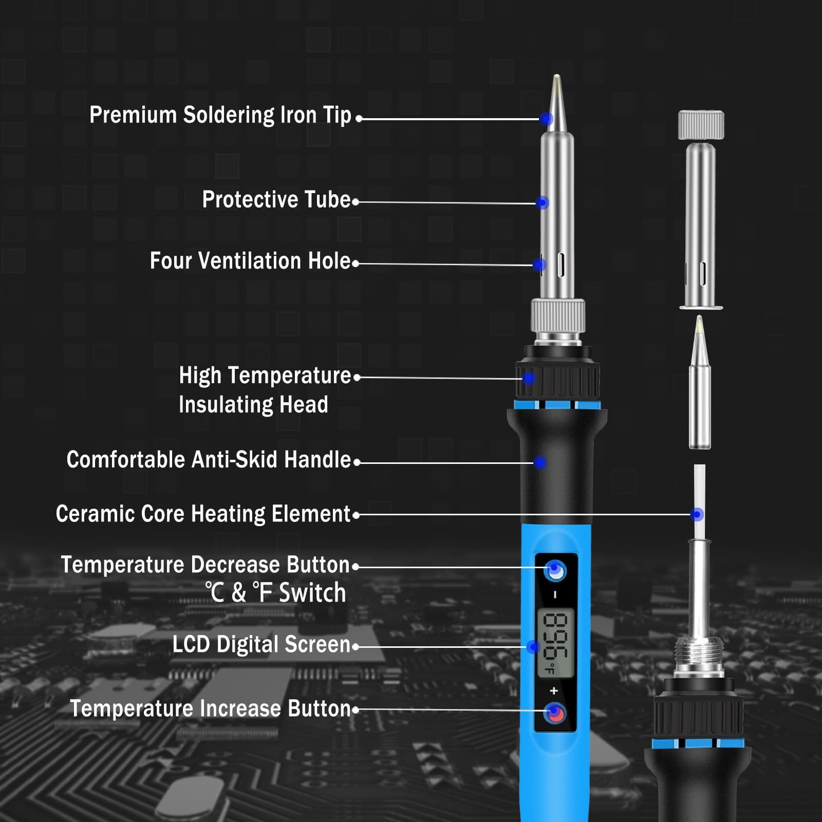 Liouhoum Soldering Iron Kit Fast Heat up Digital Adjustable Temperature Soldering Gun, Fast Heating Ceramic Thermostatic Soldering Kit for Electronic
