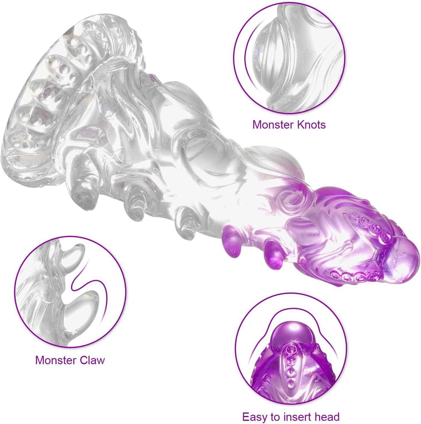 Monster Dildo Knot,7.6 in Fantasy Dildo with Big Knots and Suction Cup,Clear-Purple Gradient Adult Toys for Beginner Women