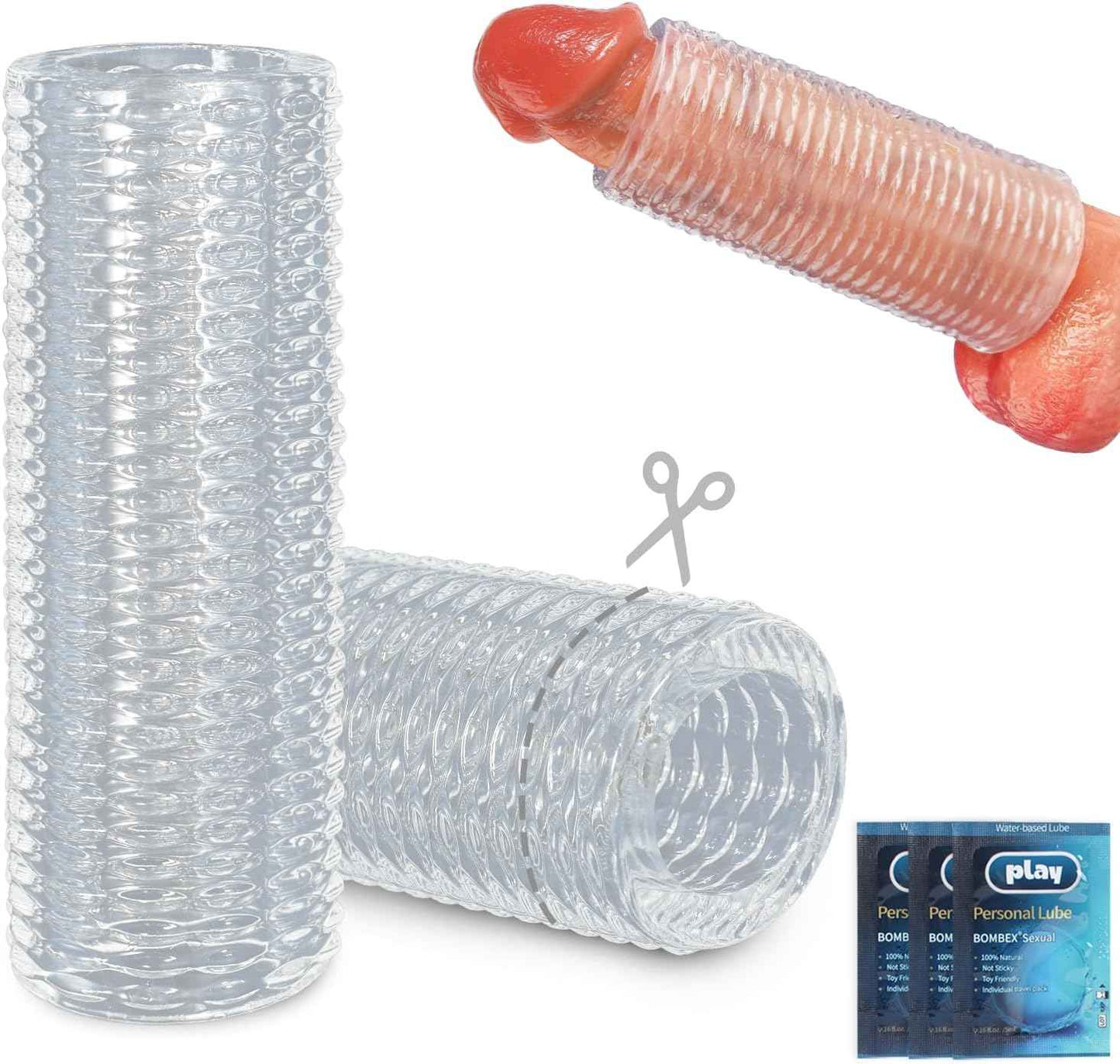 Penis Sleeve Male Sex Toy, X-pidany Trim-to-fit Girth Enhancer Cock Sleeve, Reusable & Elastic Texture Penis Extender Penis Pump, Delay Ejaculation Enhance Erection, Adult Sex Toys & Games for Couples