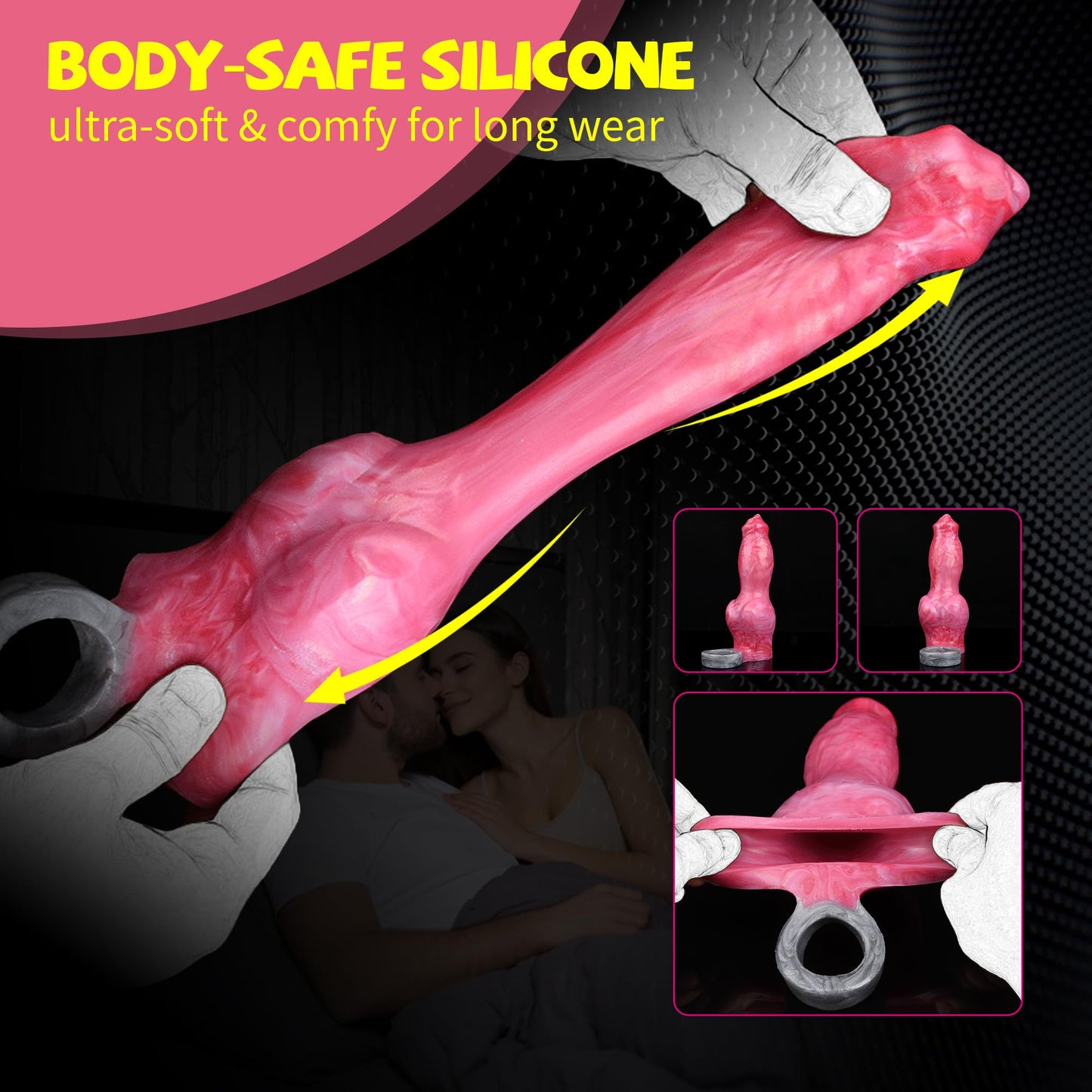 Dog Penis Sleeve Enlargement for Men, 8inch Soft Silicone Monster Dildo Grith Extender with Penis Ring Ejaculation Delay for Couples