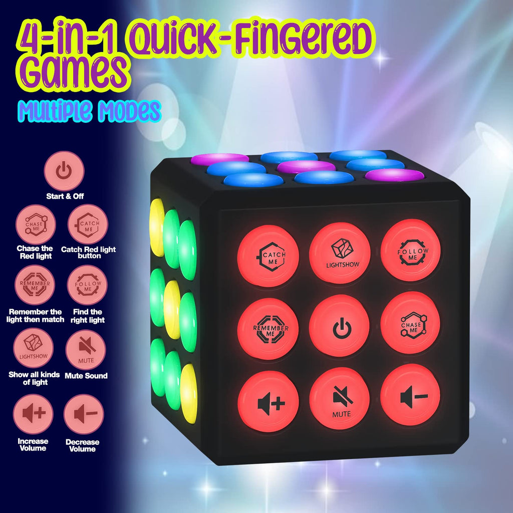 PlayRoute Light Up Cube Brain and Memory Game - Gift Toy for Kids Boys & Girls Ages 6-12 Years and Up